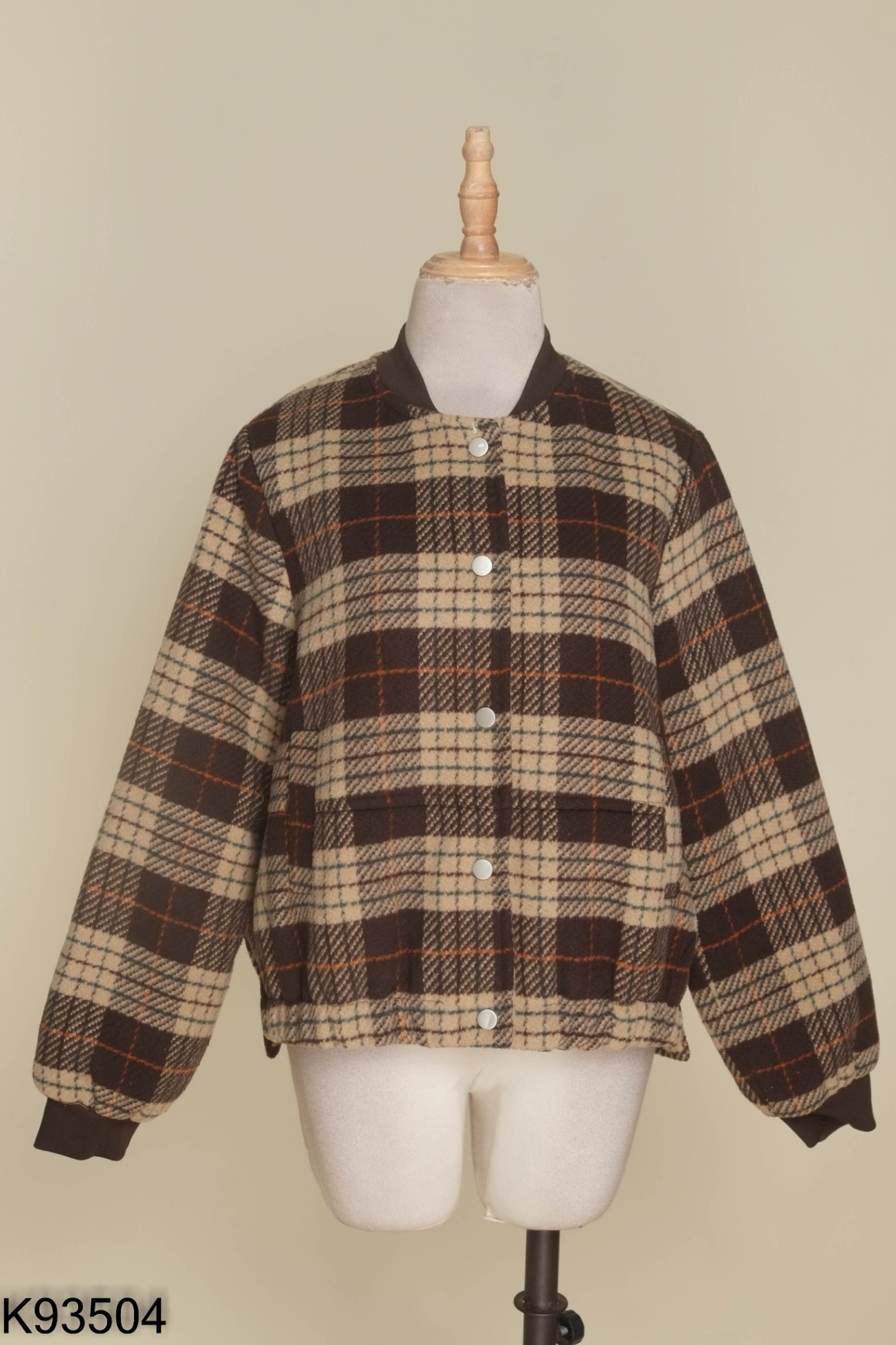 Áo bombers nâu kẻ