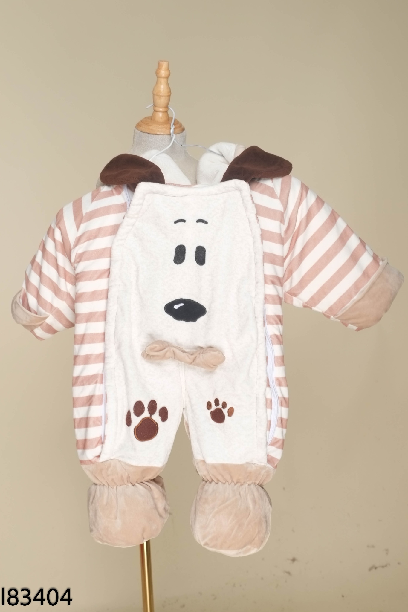 Jumpsuits nỉ bông nâu phối họa tiết xám KIDS