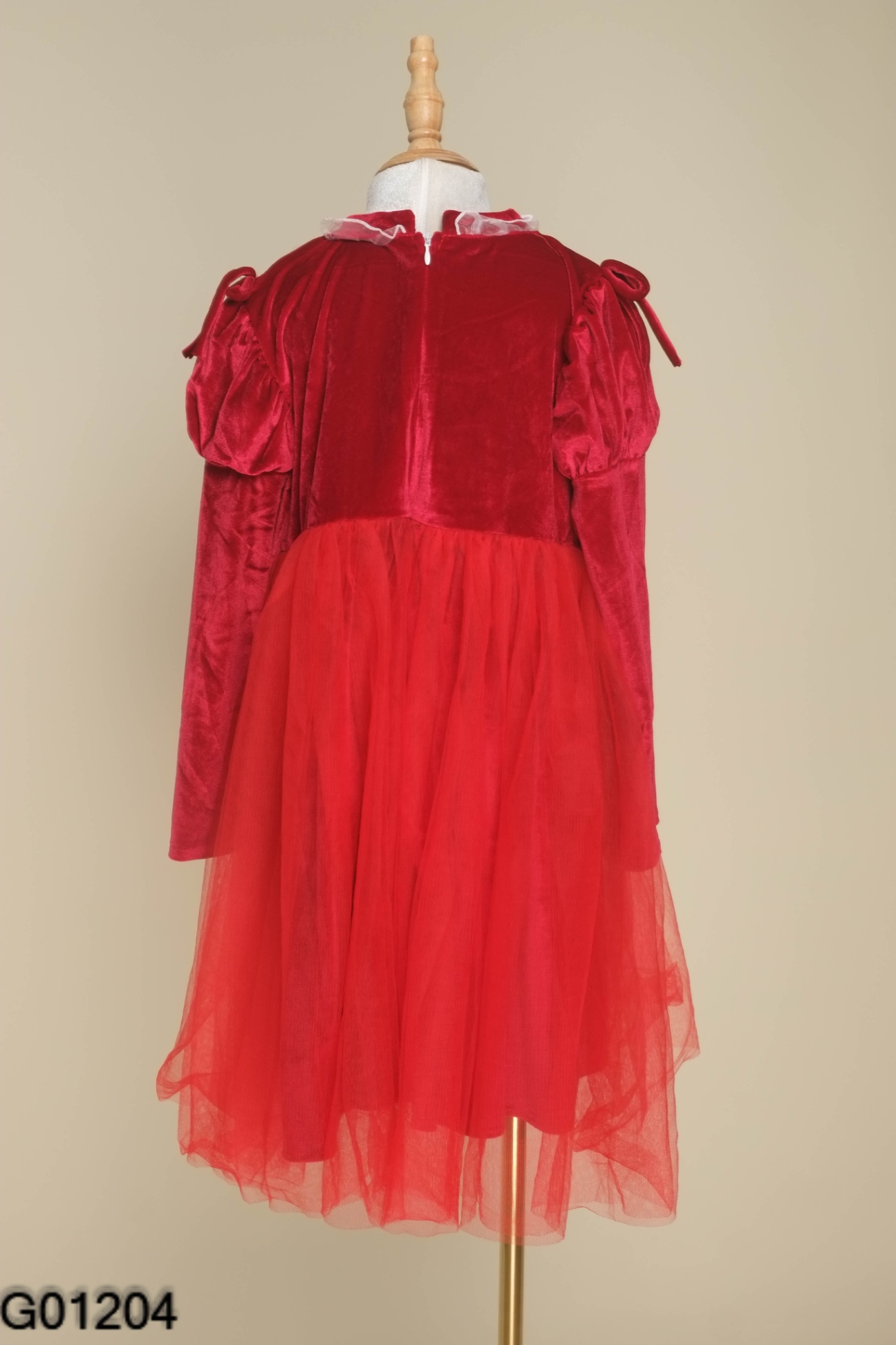 Váy LIBE BABYDRESS nhung đỏ phối lưới KIDS
