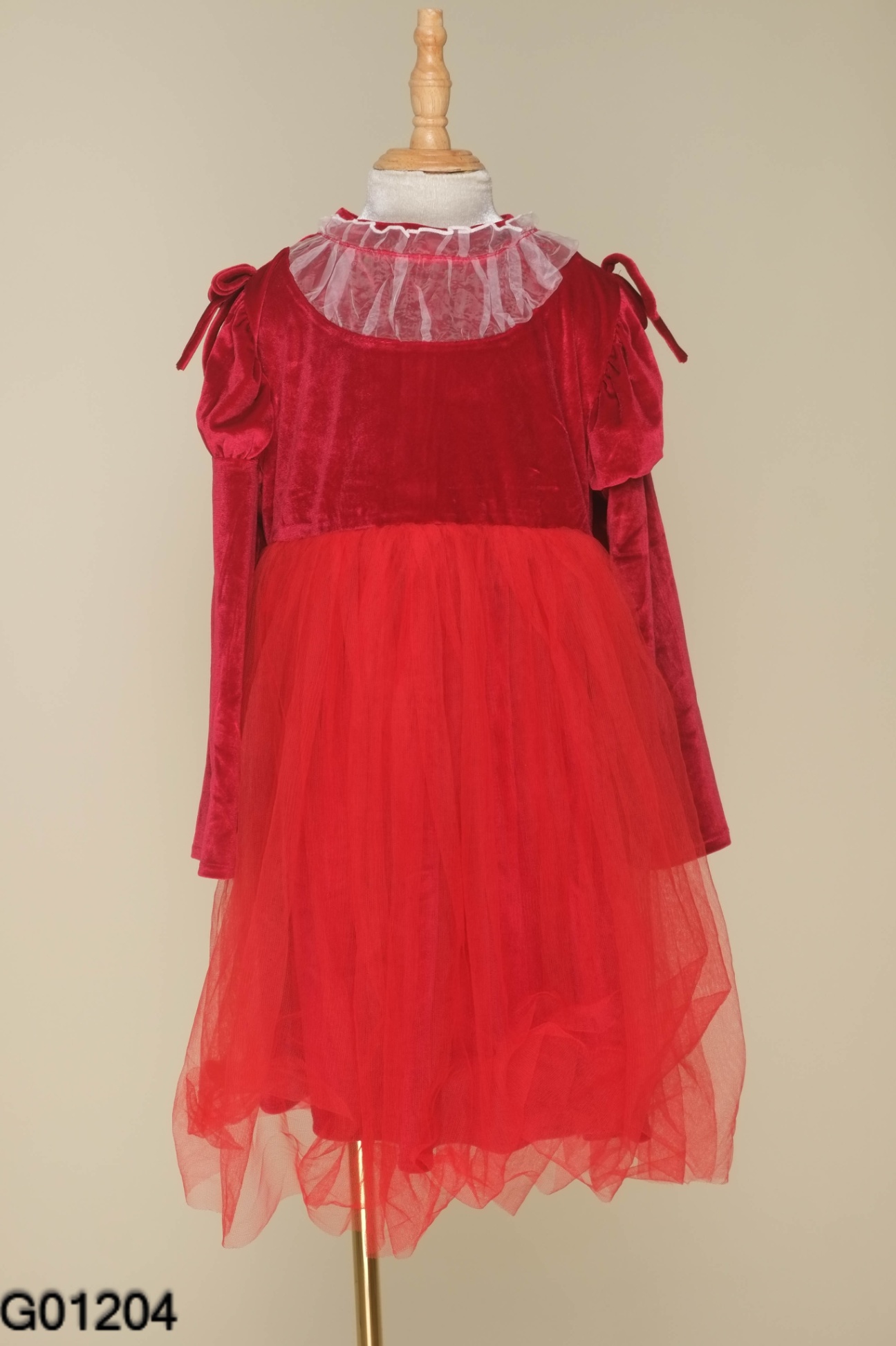 Váy LIBE BABYDRESS nhung đỏ phối lưới KIDS