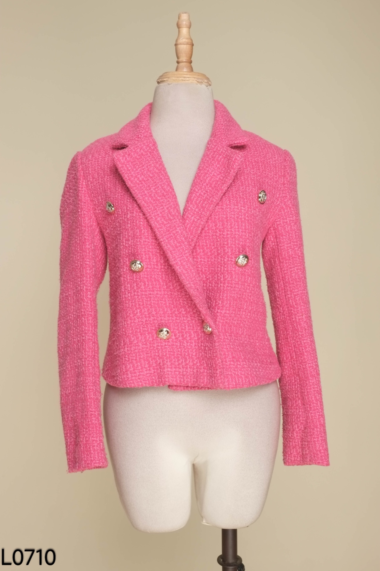 Áo dạ tweed hồng ZARA phối cổ kiểu vest