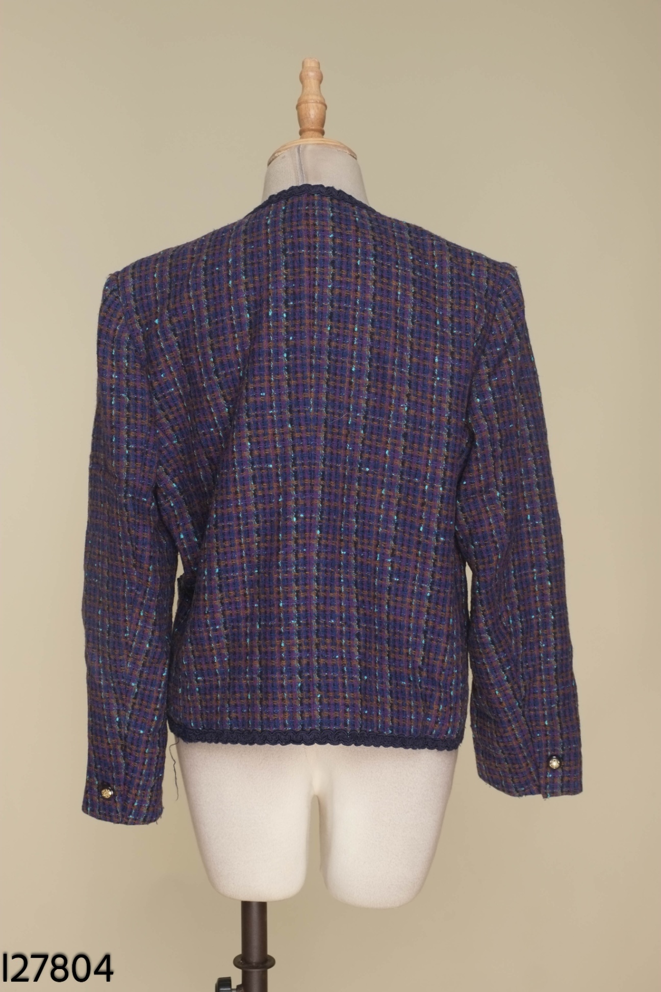 Áo khoác dạ tweed xanh tím mix màu