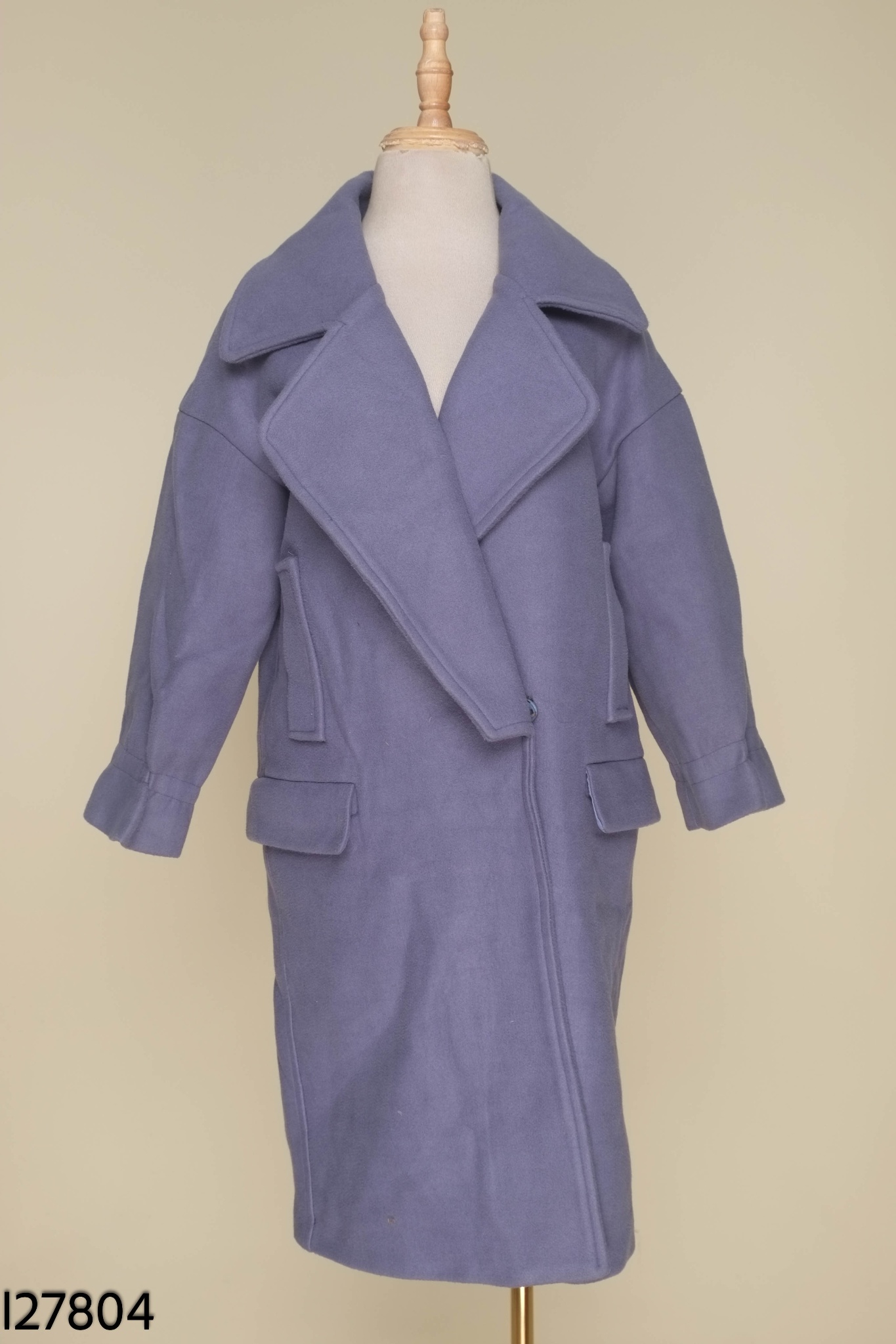 Áo khoác dạ xanh cổ vest dáng dài