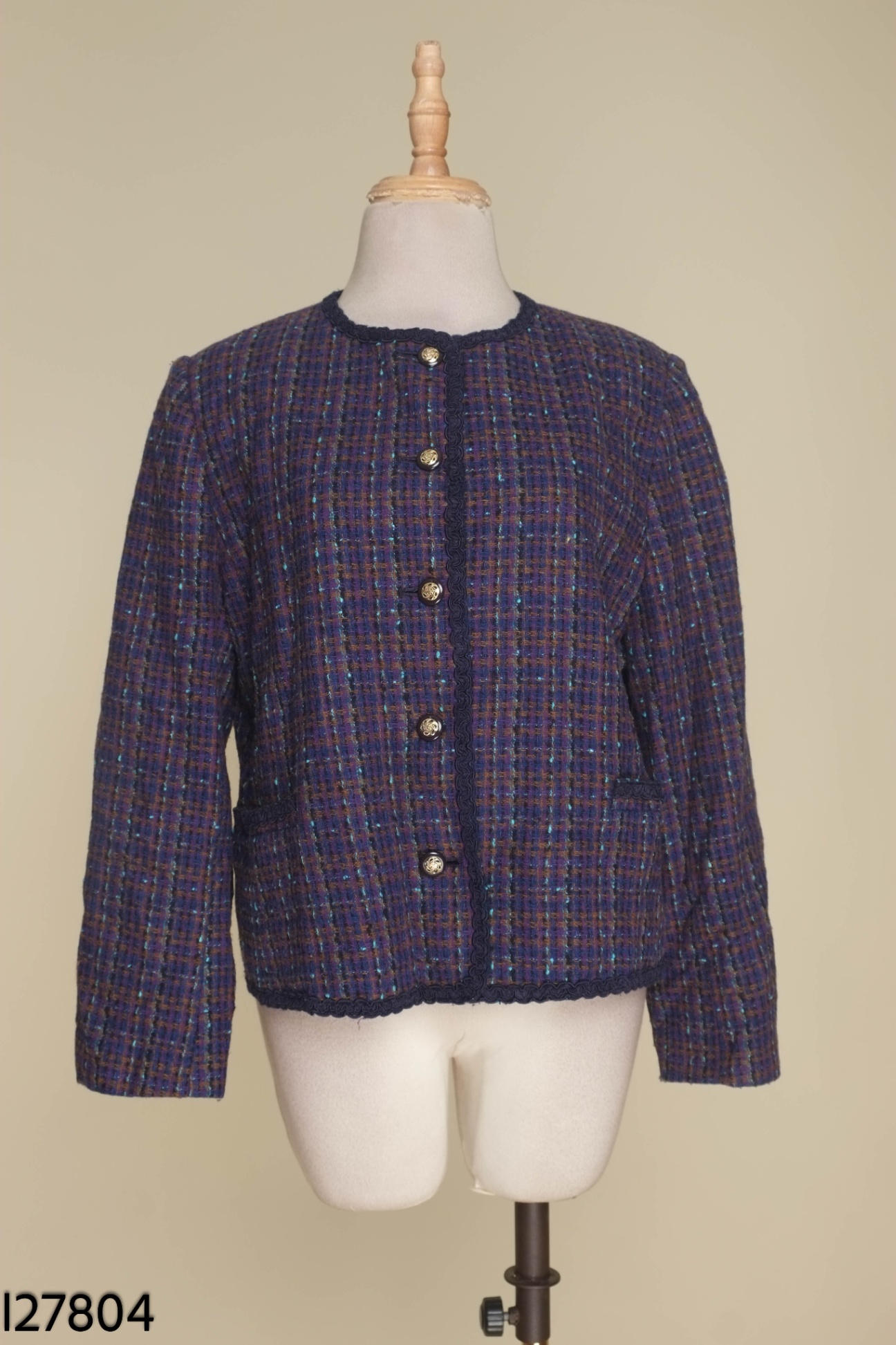 Áo khoác dạ tweed xanh tím mix màu