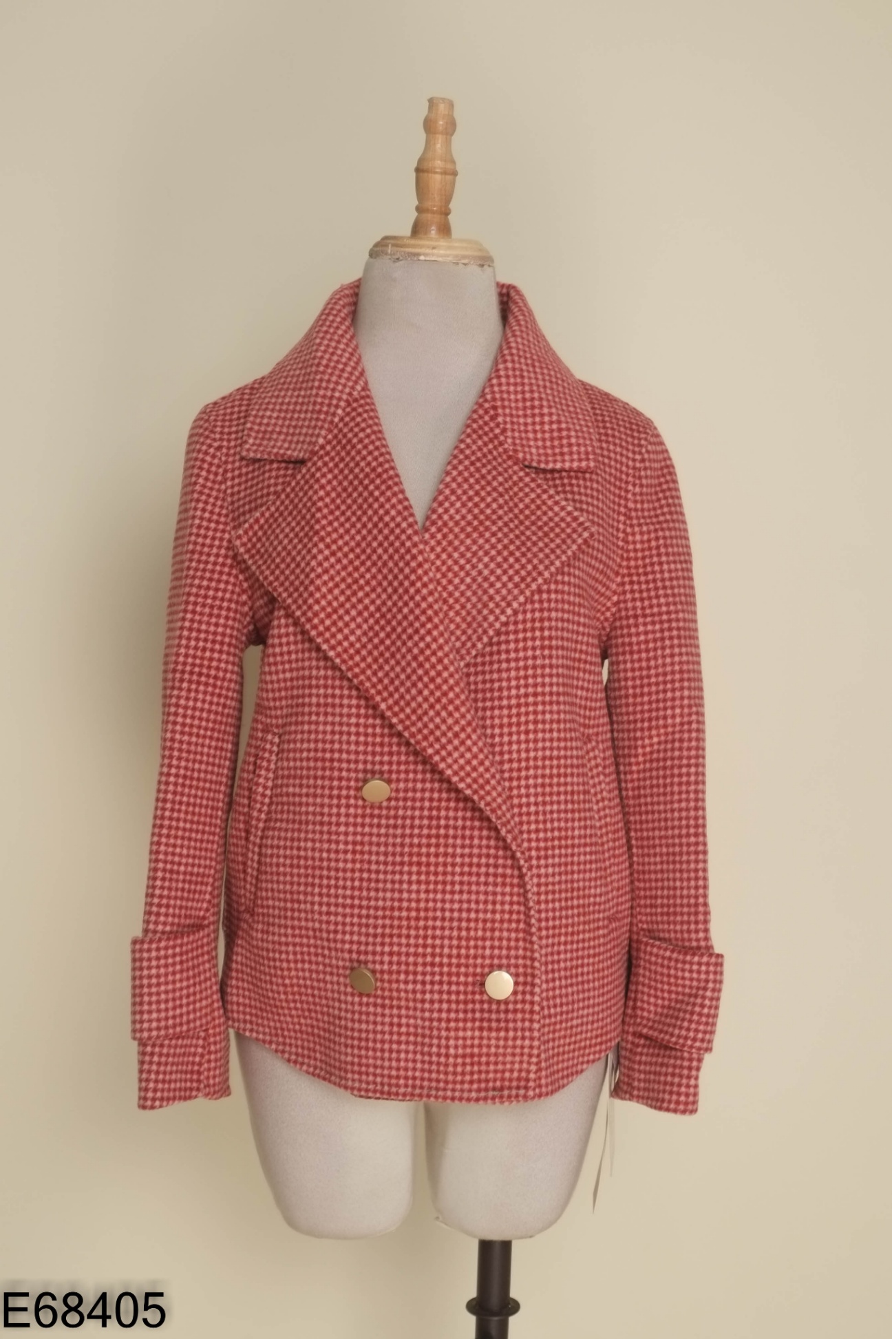 NEWTAG Áo khoác dạ đỏ trắng cổ vest