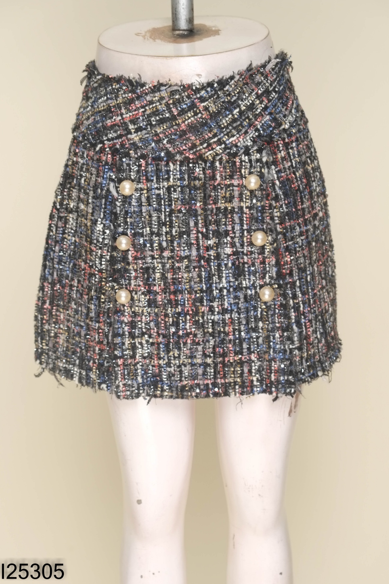 Chân váy dạ tweed đen ZARA mix màu đính ngọc