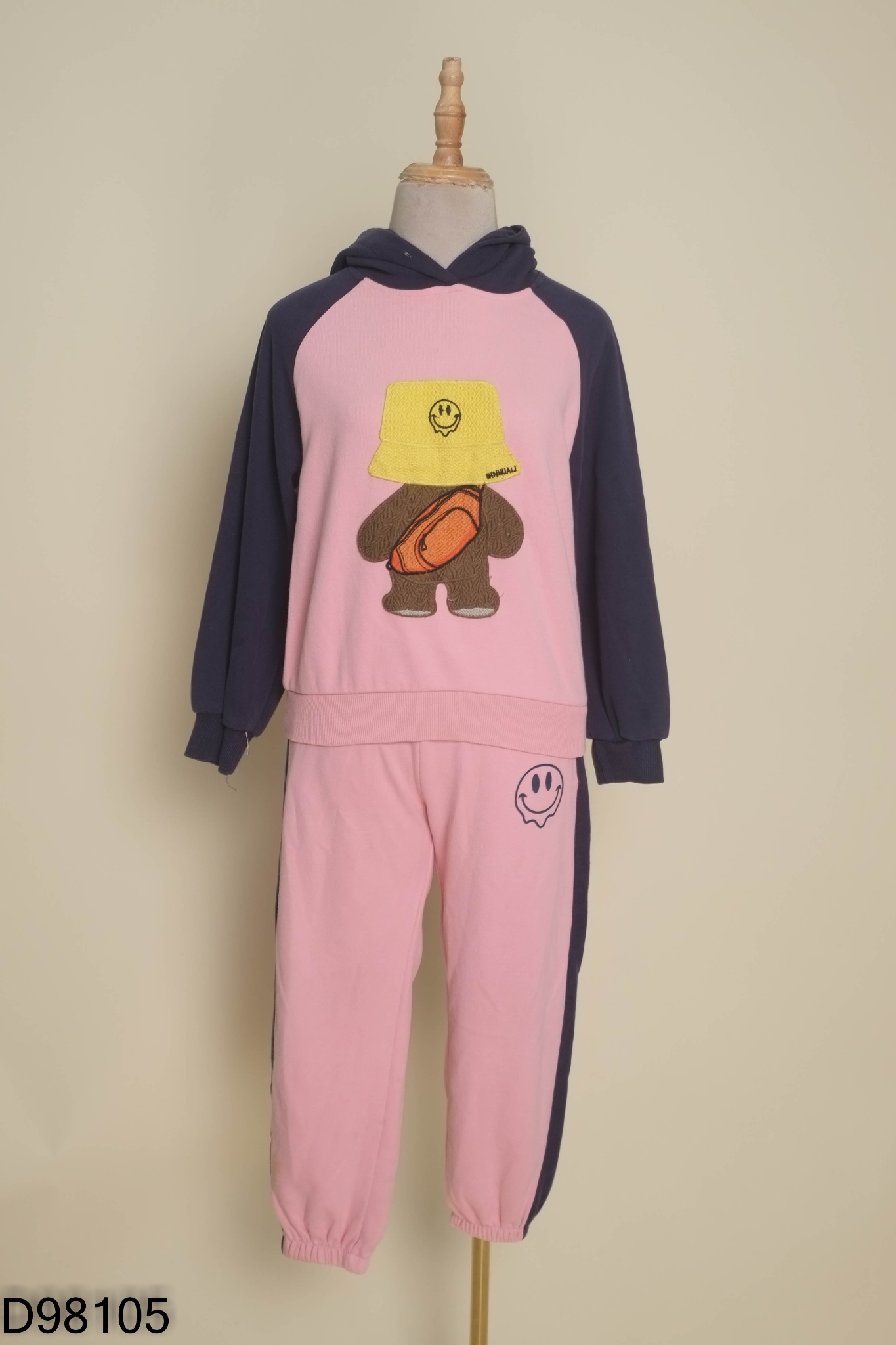 Set áo + quần nỉ hồng phối xanh than KIDS