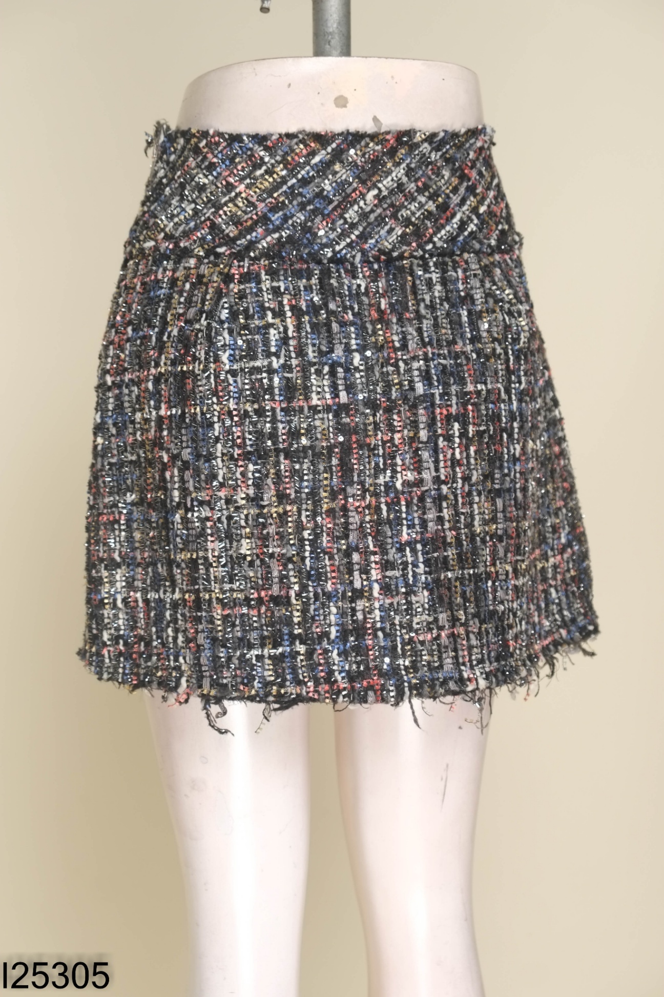 Chân váy dạ tweed đen ZARA mix màu đính ngọc