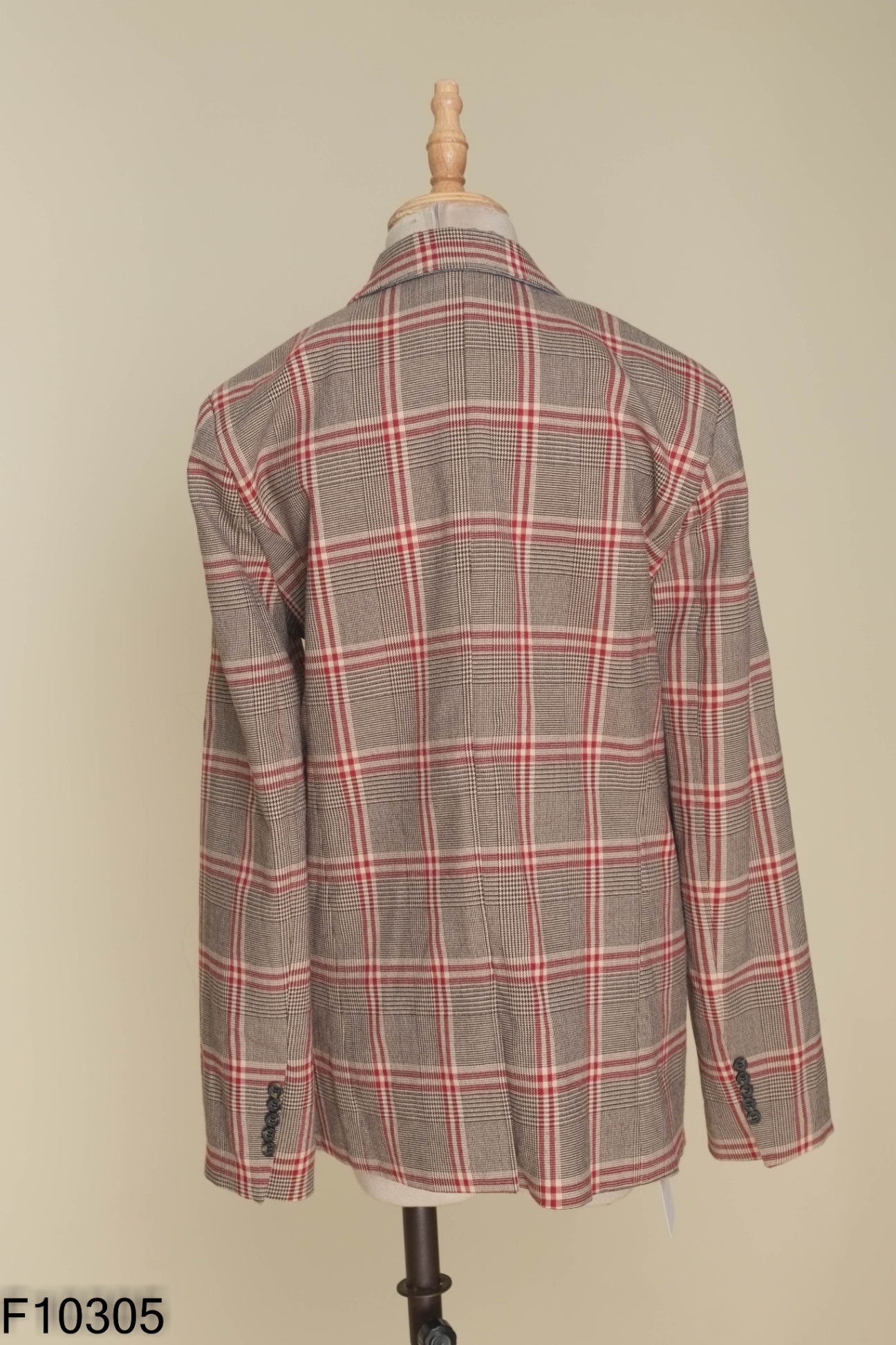 Áo khoác vest dạ xám kẻ đỏ