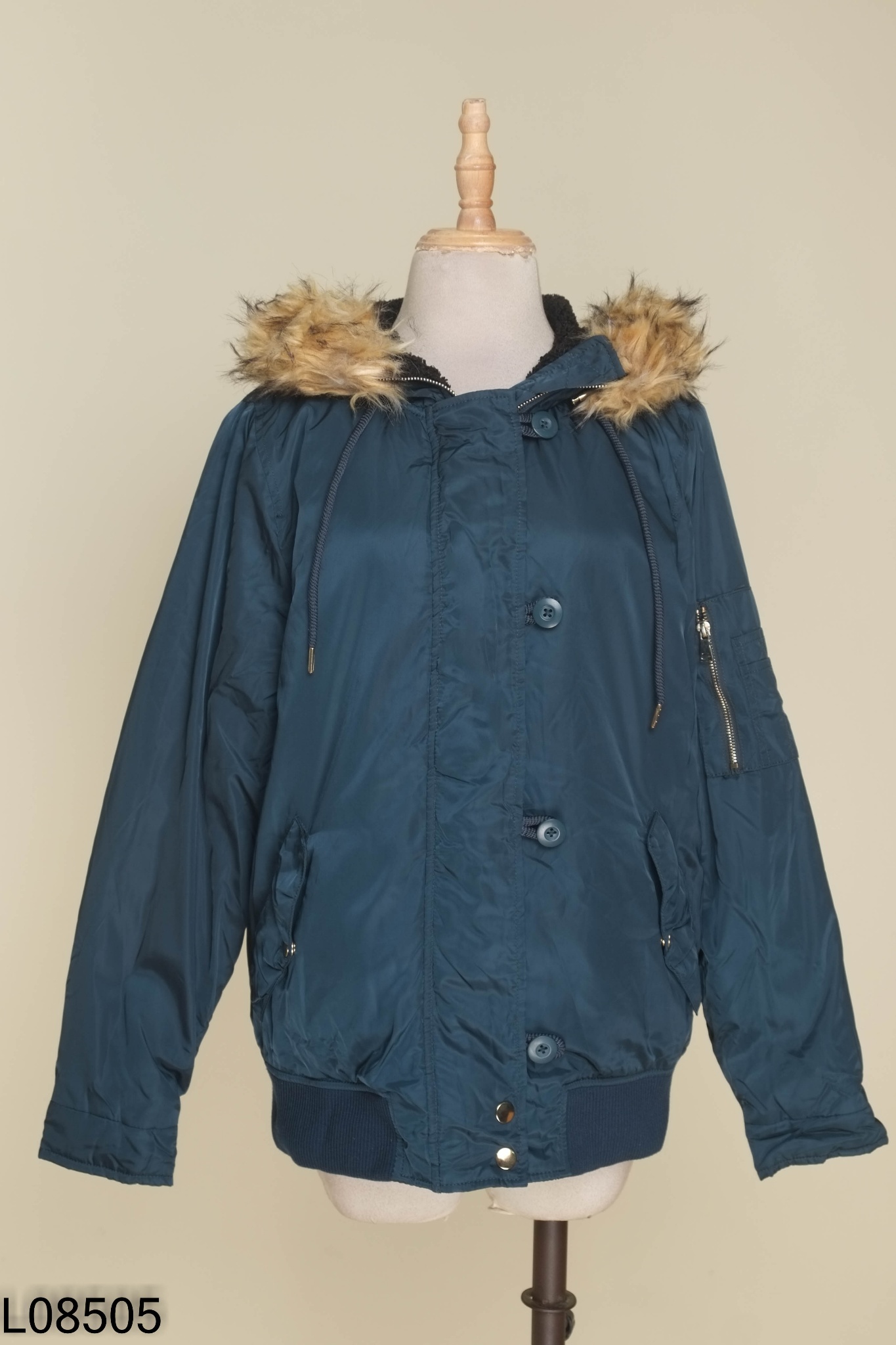 Áo khoác dù FOREVER 21 xanh kèm mũ lông