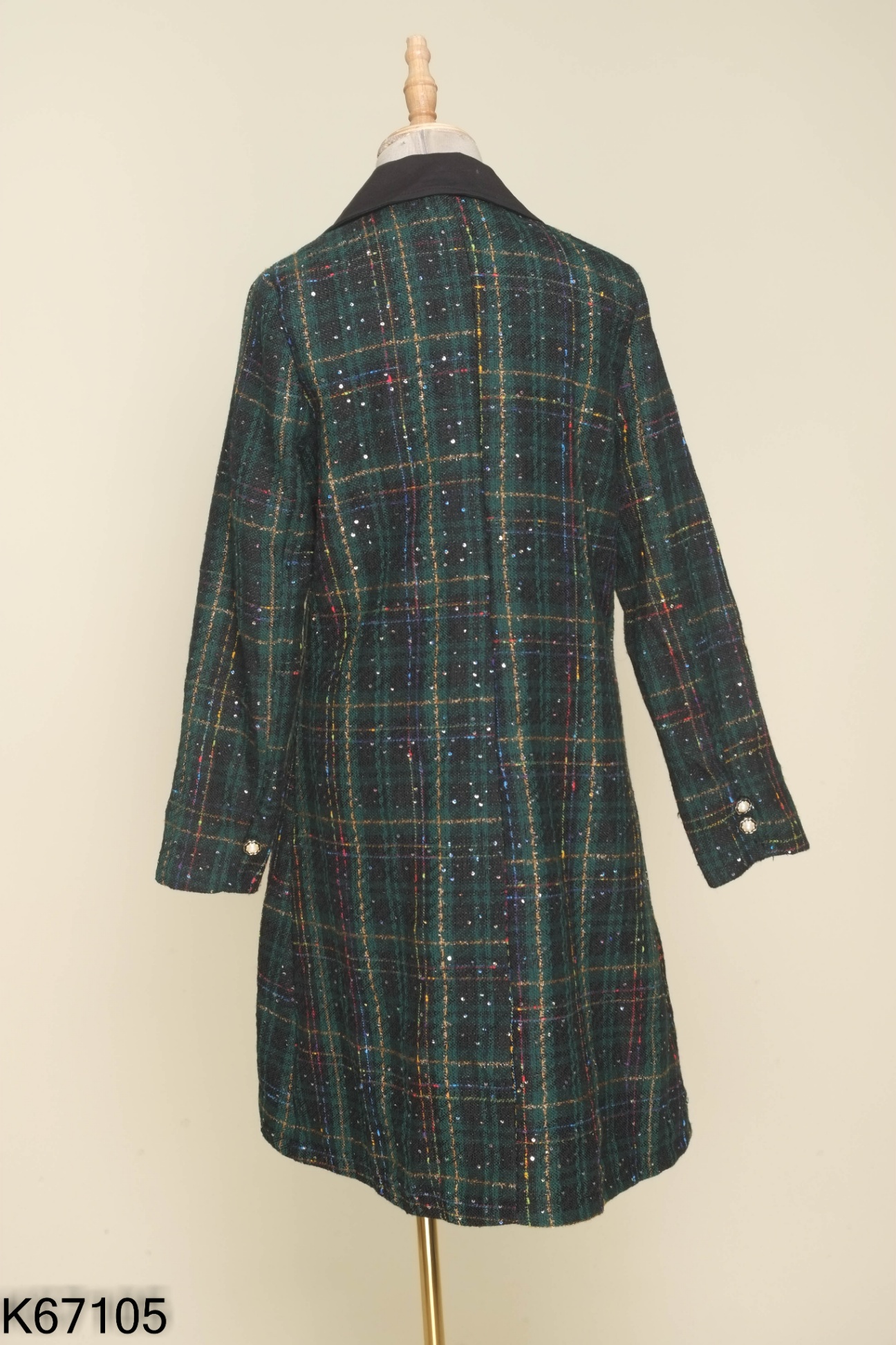 Váy dạ xanh kẻ cổ vest