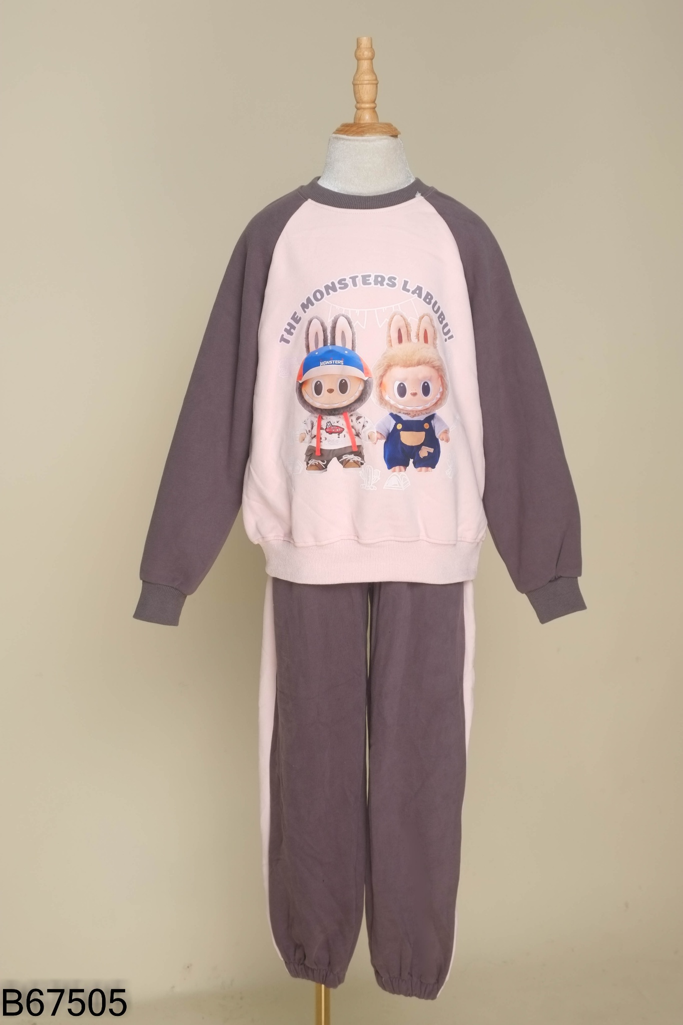 Set áo thun KIDS dài tay hồng phối xám + quần dài