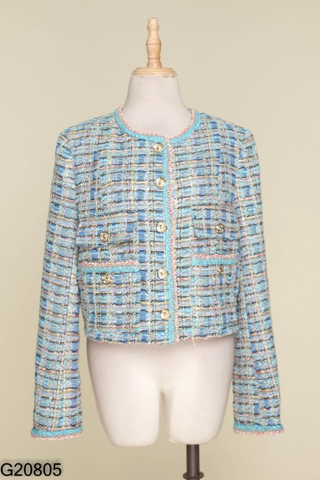 Áo xanh dạ tweed MORNINGFAN cúc vàng (QCCC)