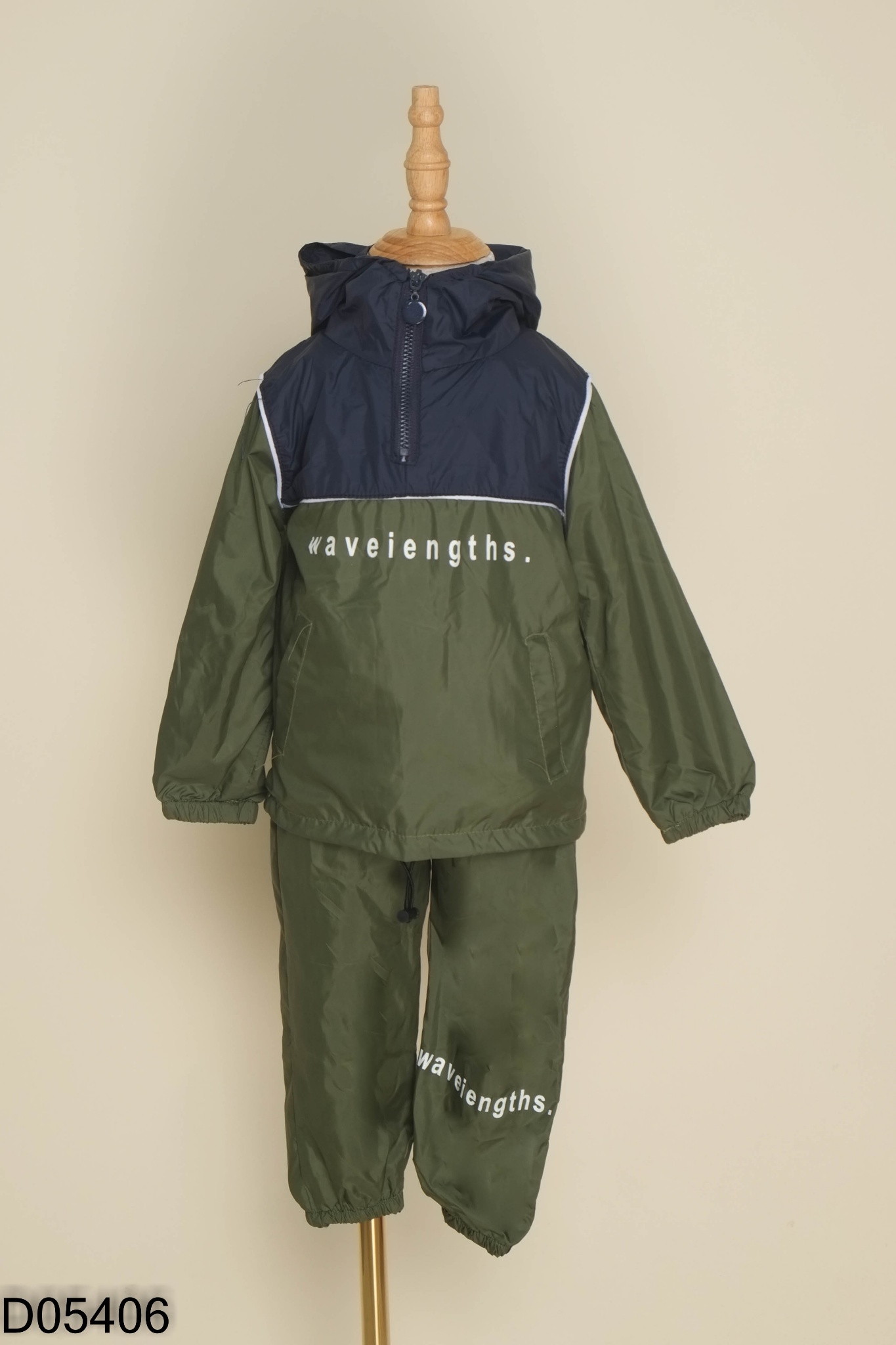 Set áo khoác dù KIDS xanh + quần dài