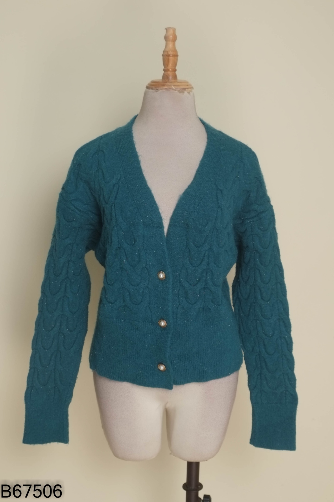 Áo cardigans len xanh ánh kim tuyến