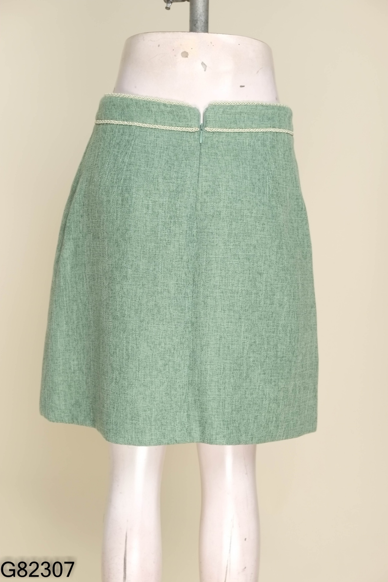 Chân váy dạ tweed xanh phối viền