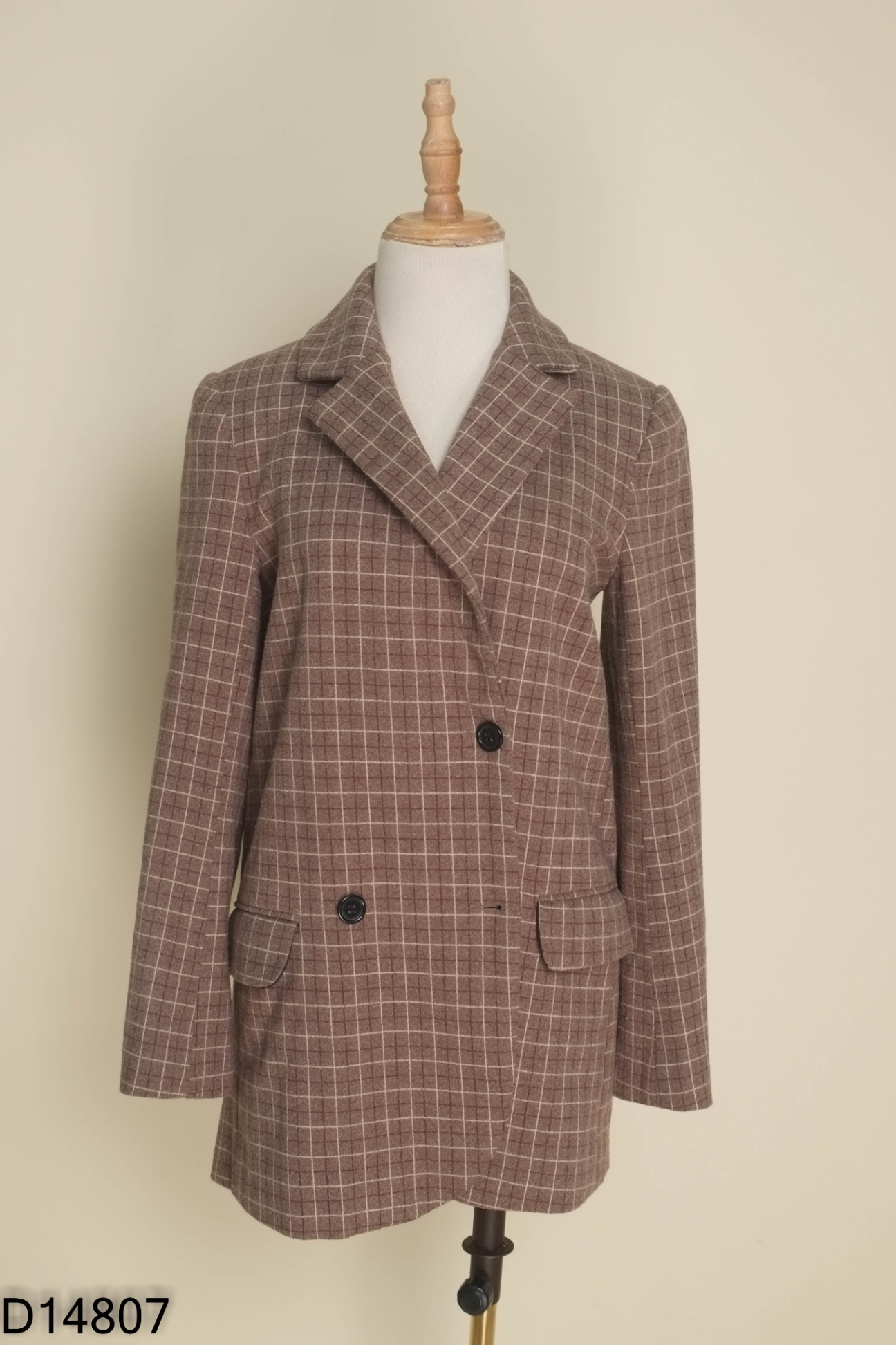 Áo blazer GONNOI dạ nâu kẻ