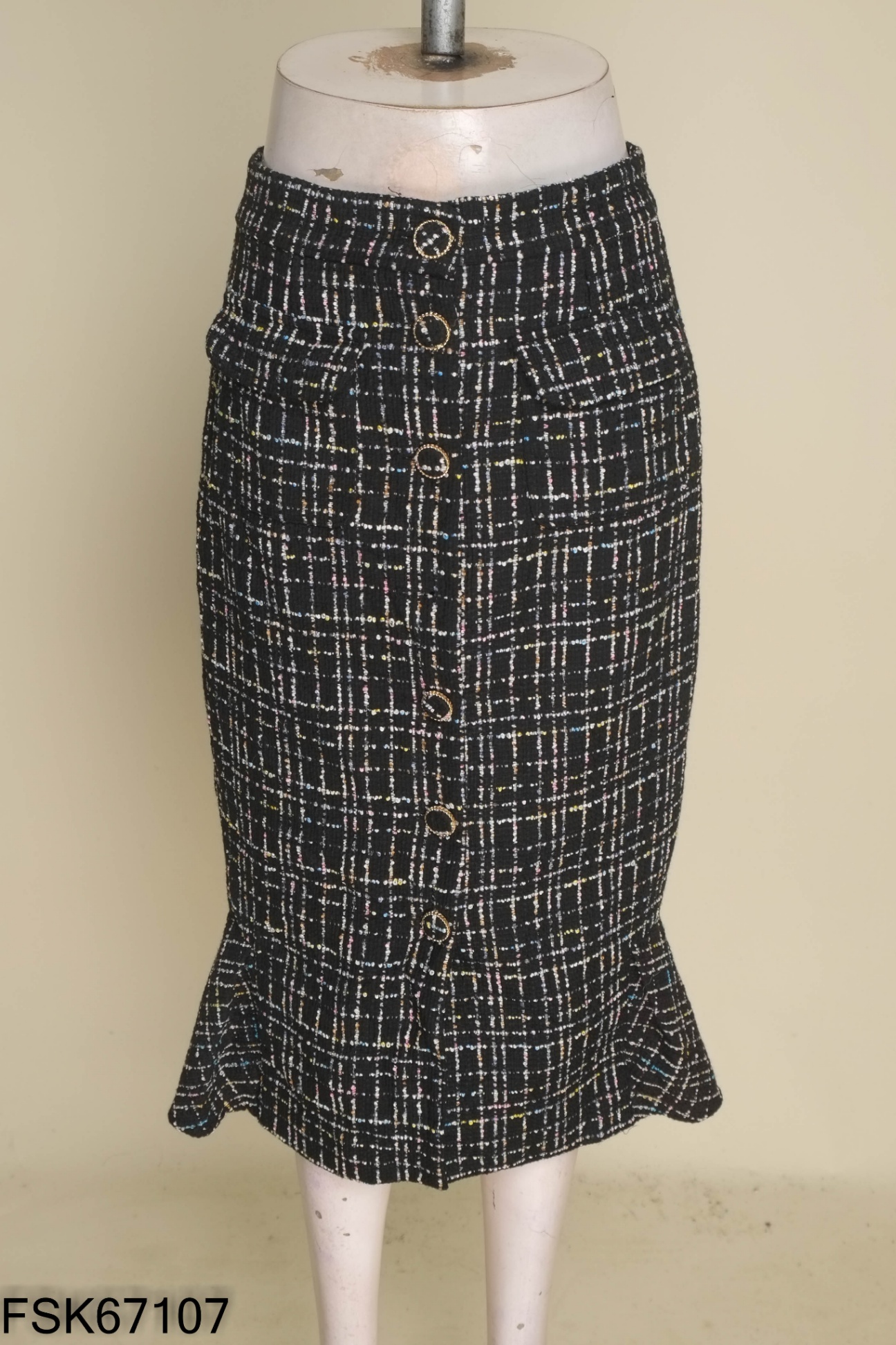 Chân váy dạ tweed đen