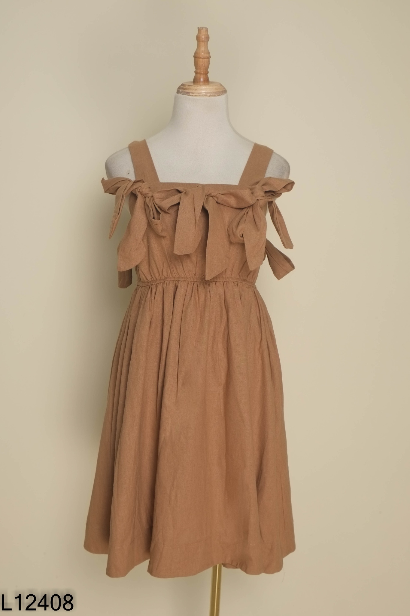 NEWTAG Váy KIM linen nâu chun ngực