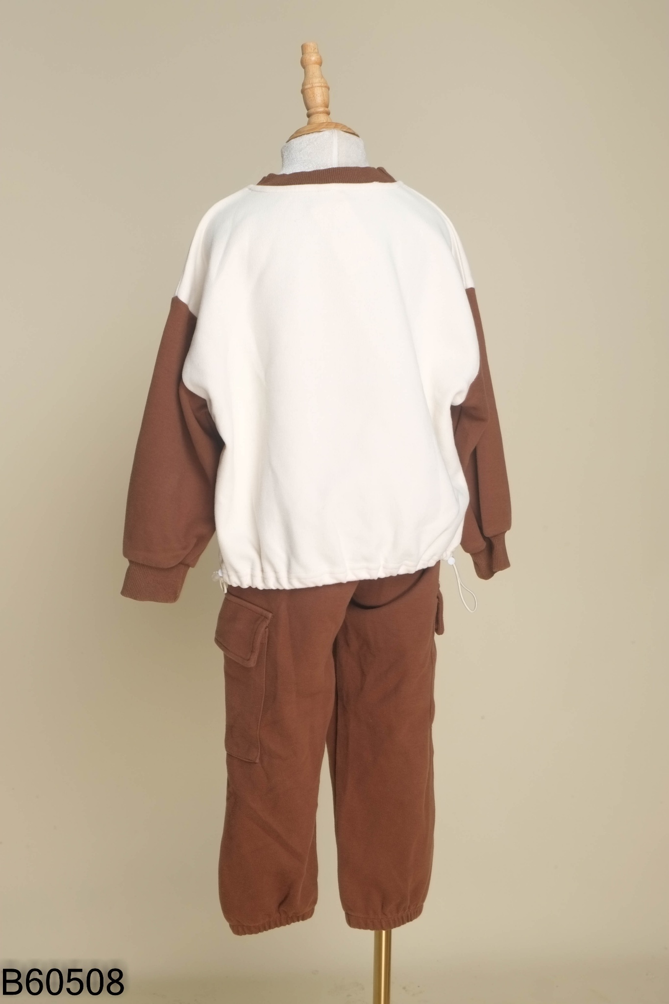 Set Áo nỉ be tay nâu in hình + quần dài KIDS