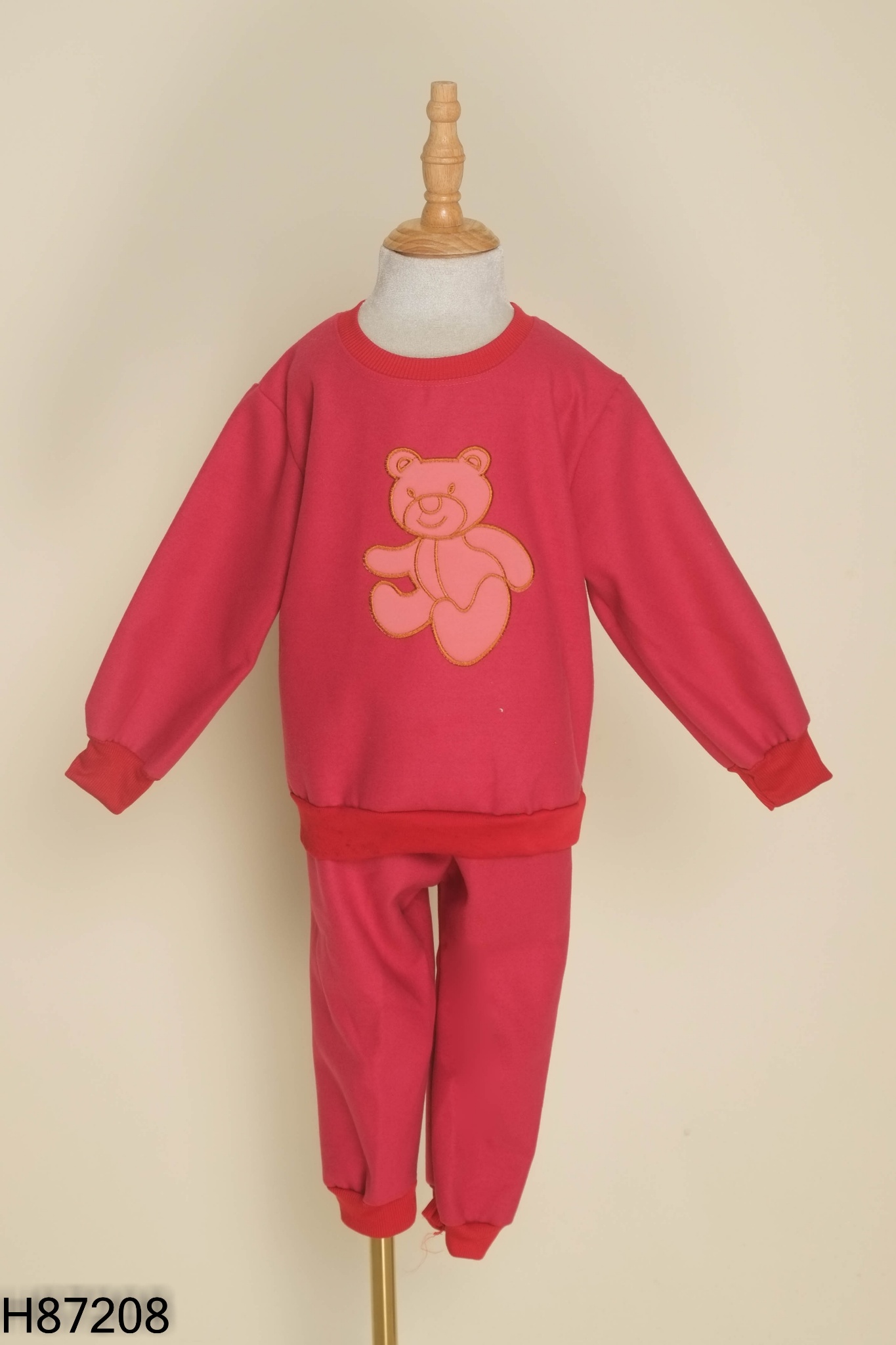 Set áo + quần nỉ đỏ hồng thêu gấu KIDS