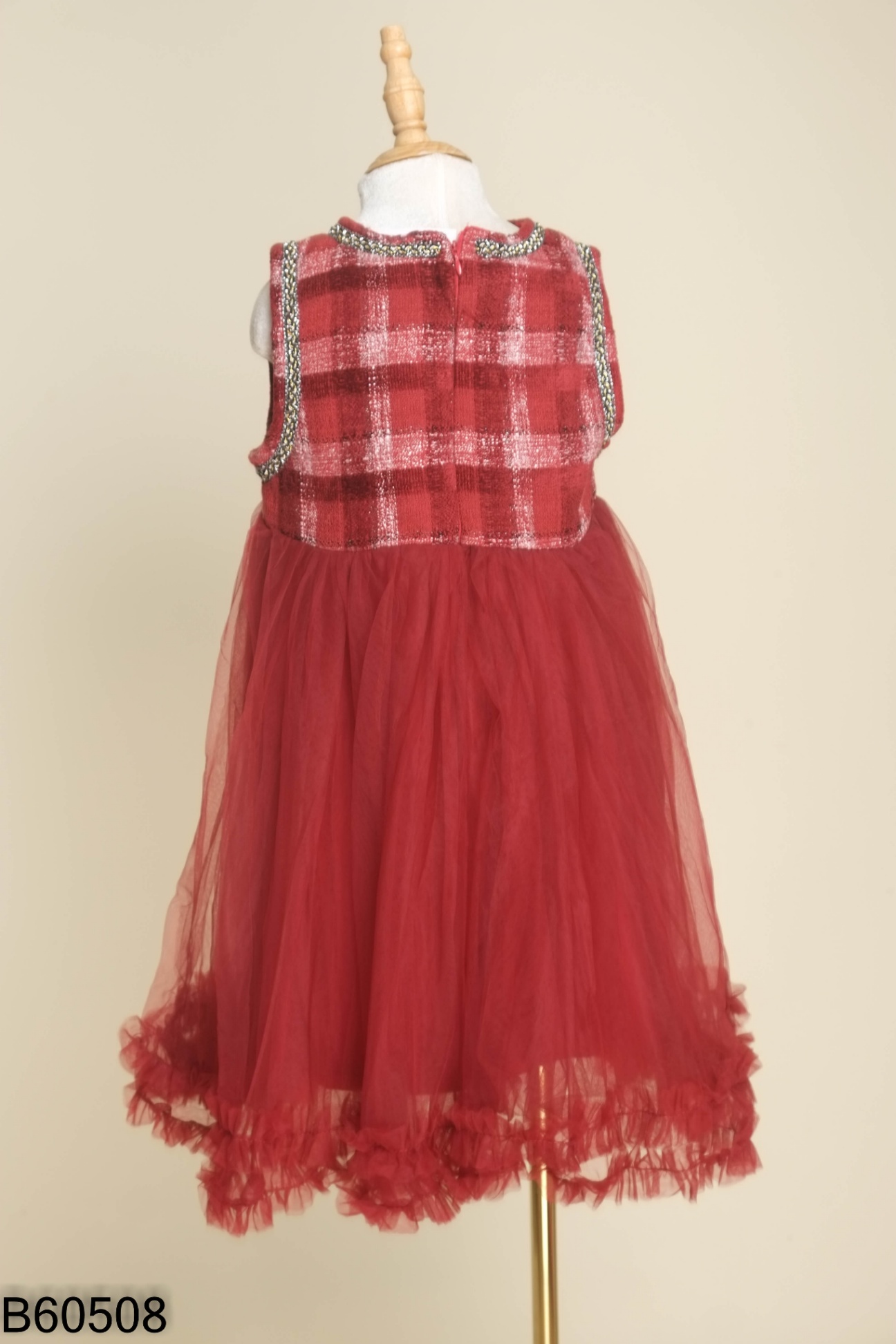 Váy dạ đỏ phối lưới KIDS