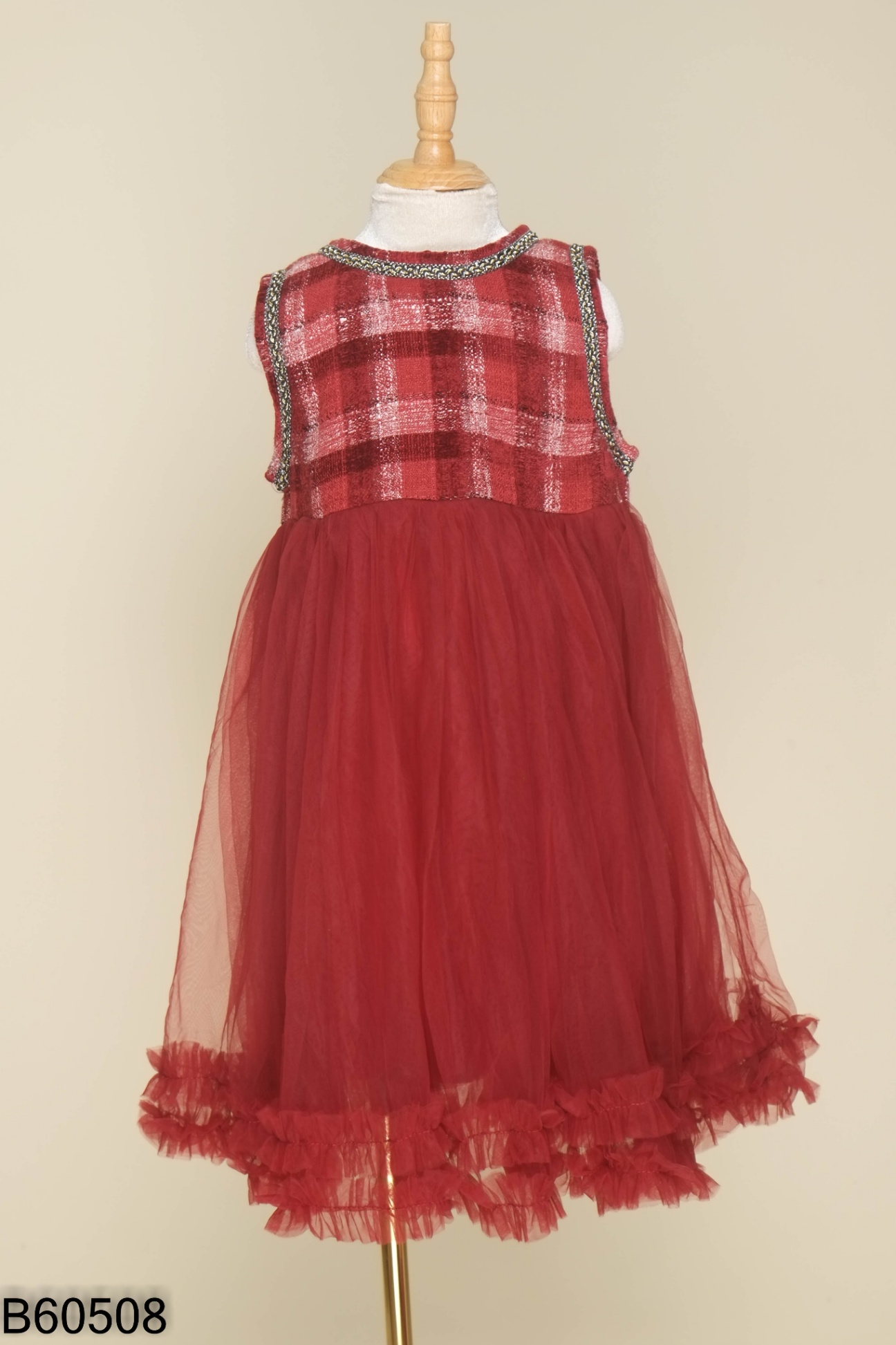 Váy dạ đỏ phối lưới KIDS