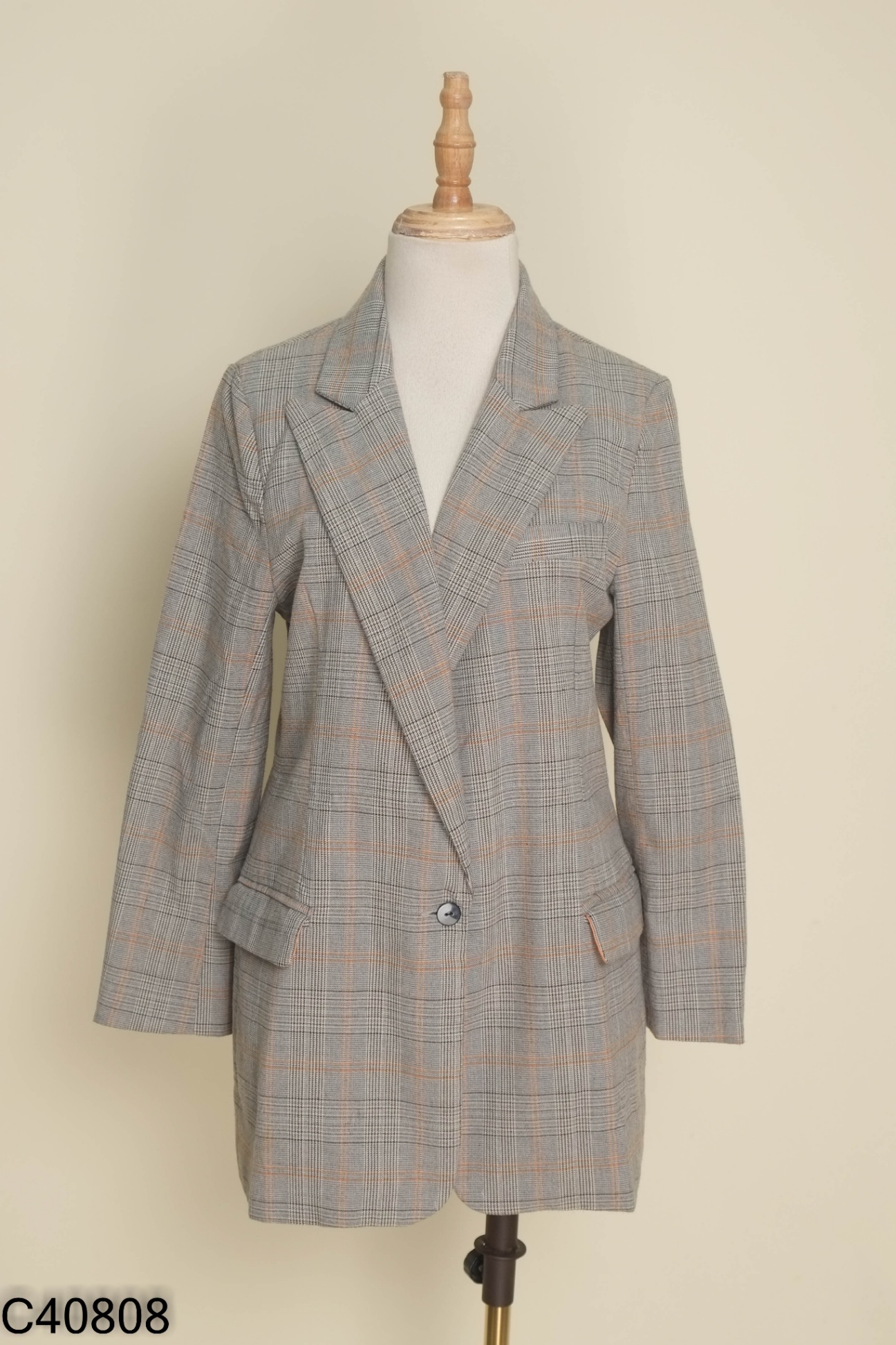 Áo khoác vest xám kẻ