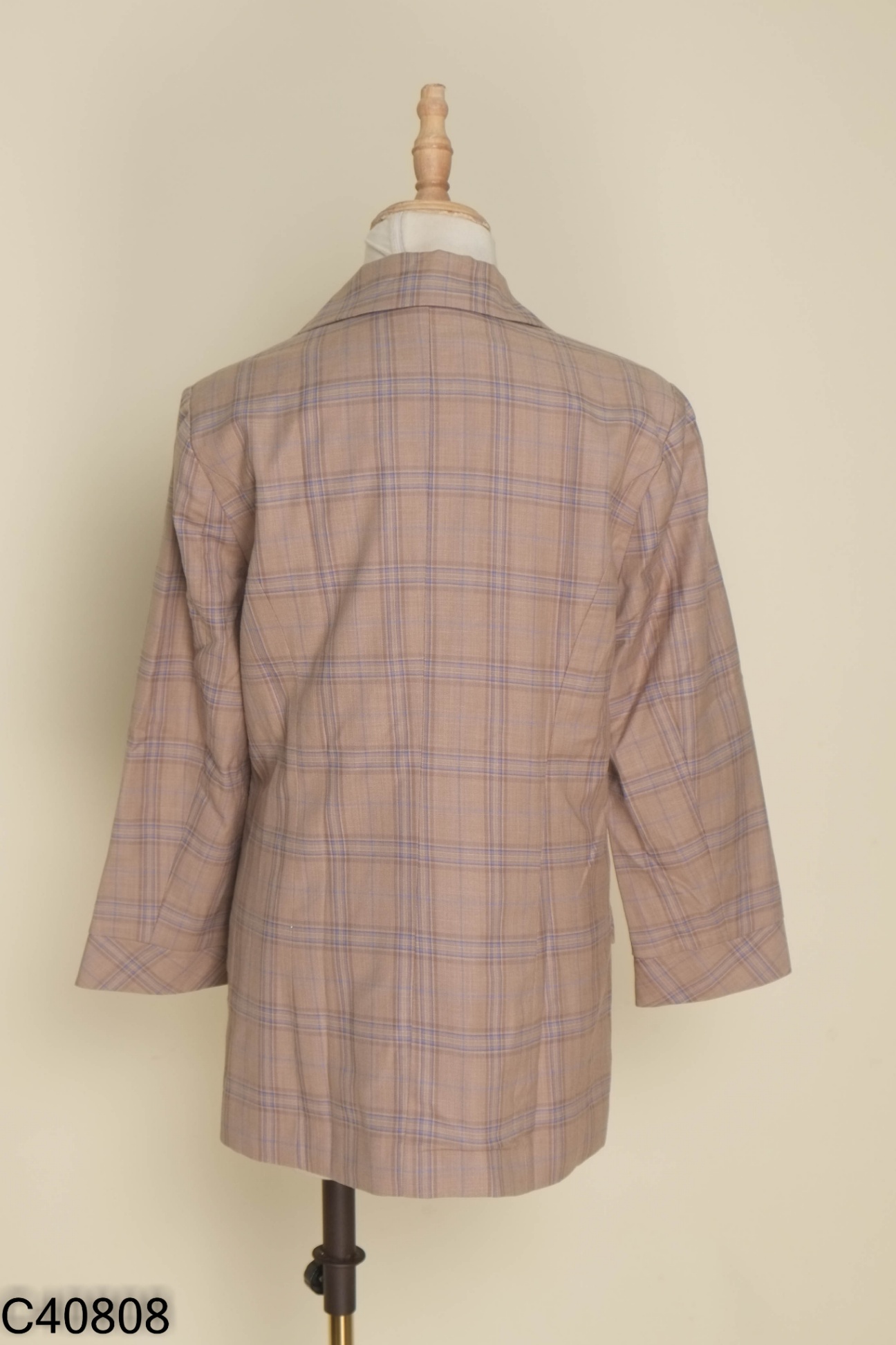 Áo khoác vest xám kẻ xanh