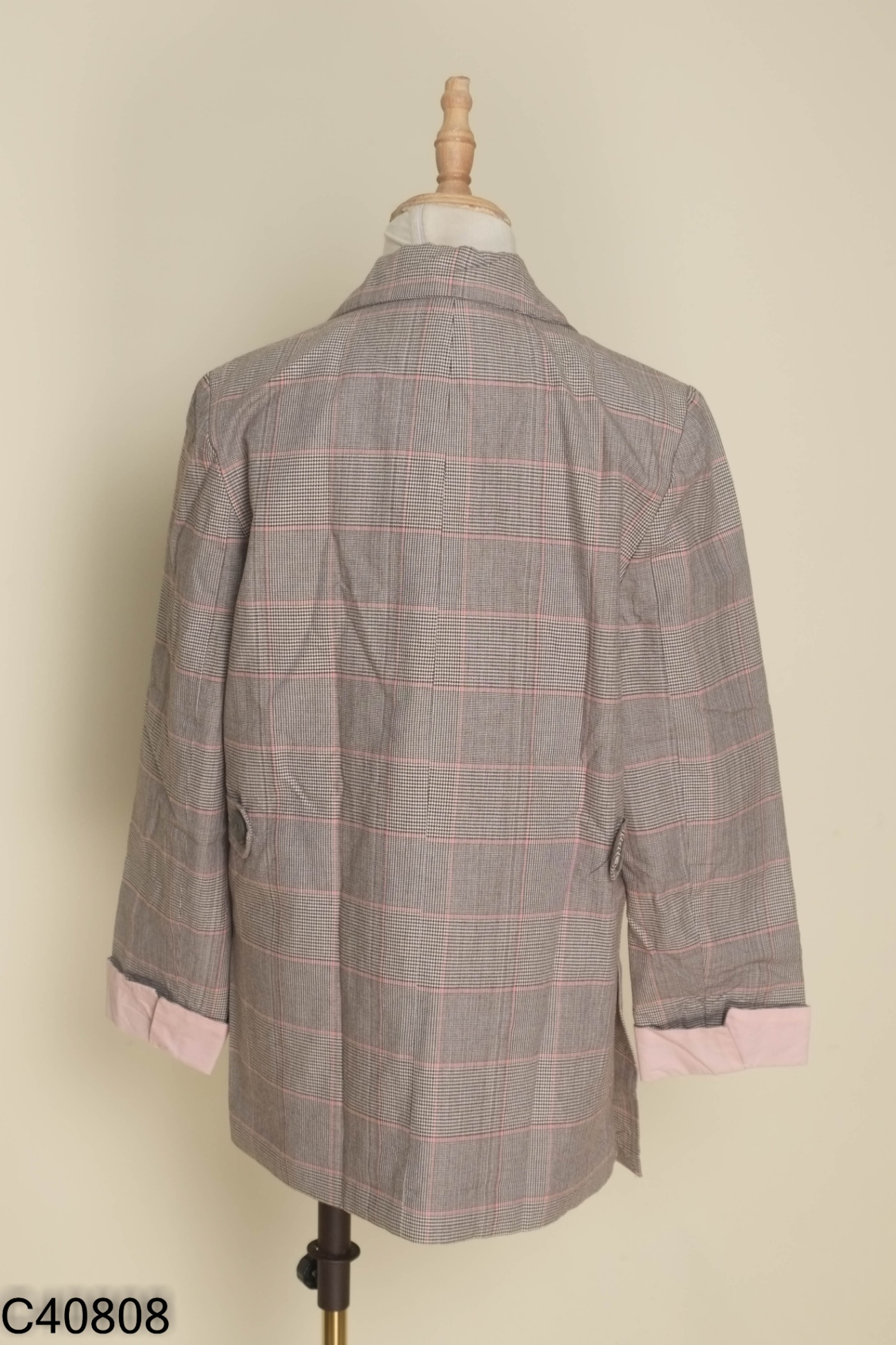Áo khoác vest OGI xám kẻ hồng