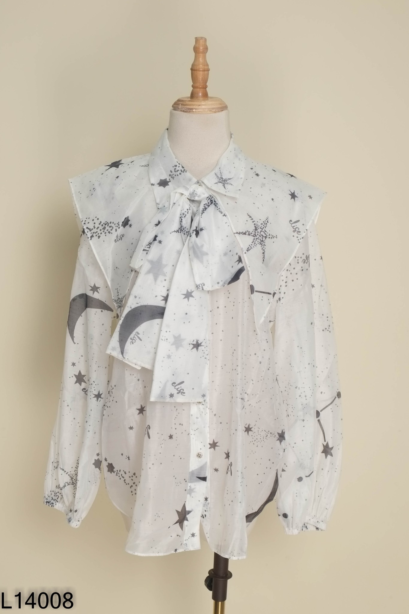 Áo voan trắng ELISE họa tiết buộc nơ