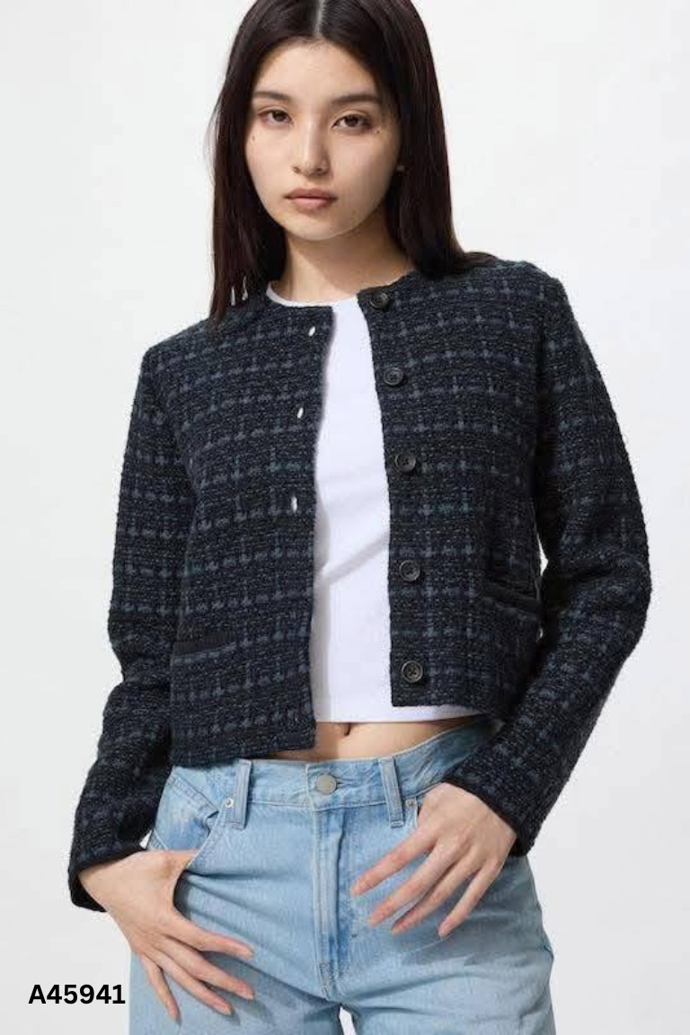 Áo cardigans UNIQLO xanh ke dáng ngắn