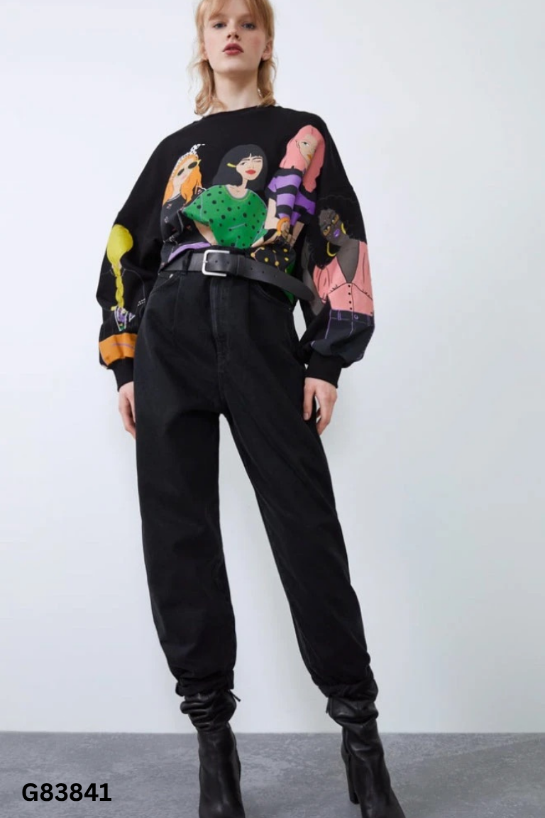Áo nỉ đen ZARA in hình