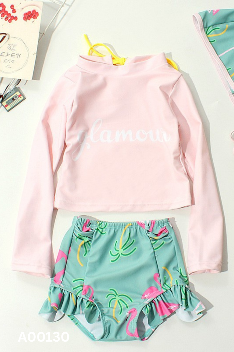 Set đồ bơi áo hồng + quần xanh KIDS