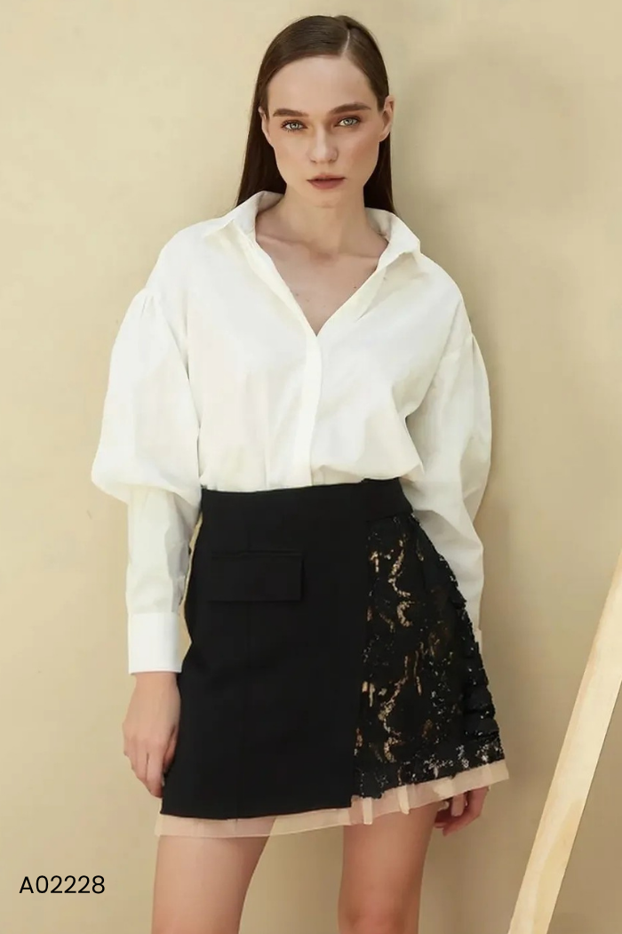 Chân váy COCOSIN đen phối ren
