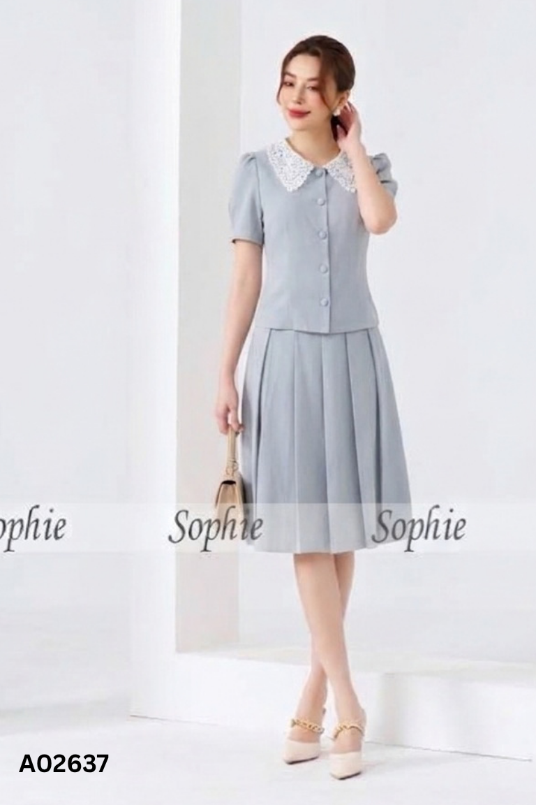 SET áo SOPHIE xanh cổ ren trắng+ chân váy