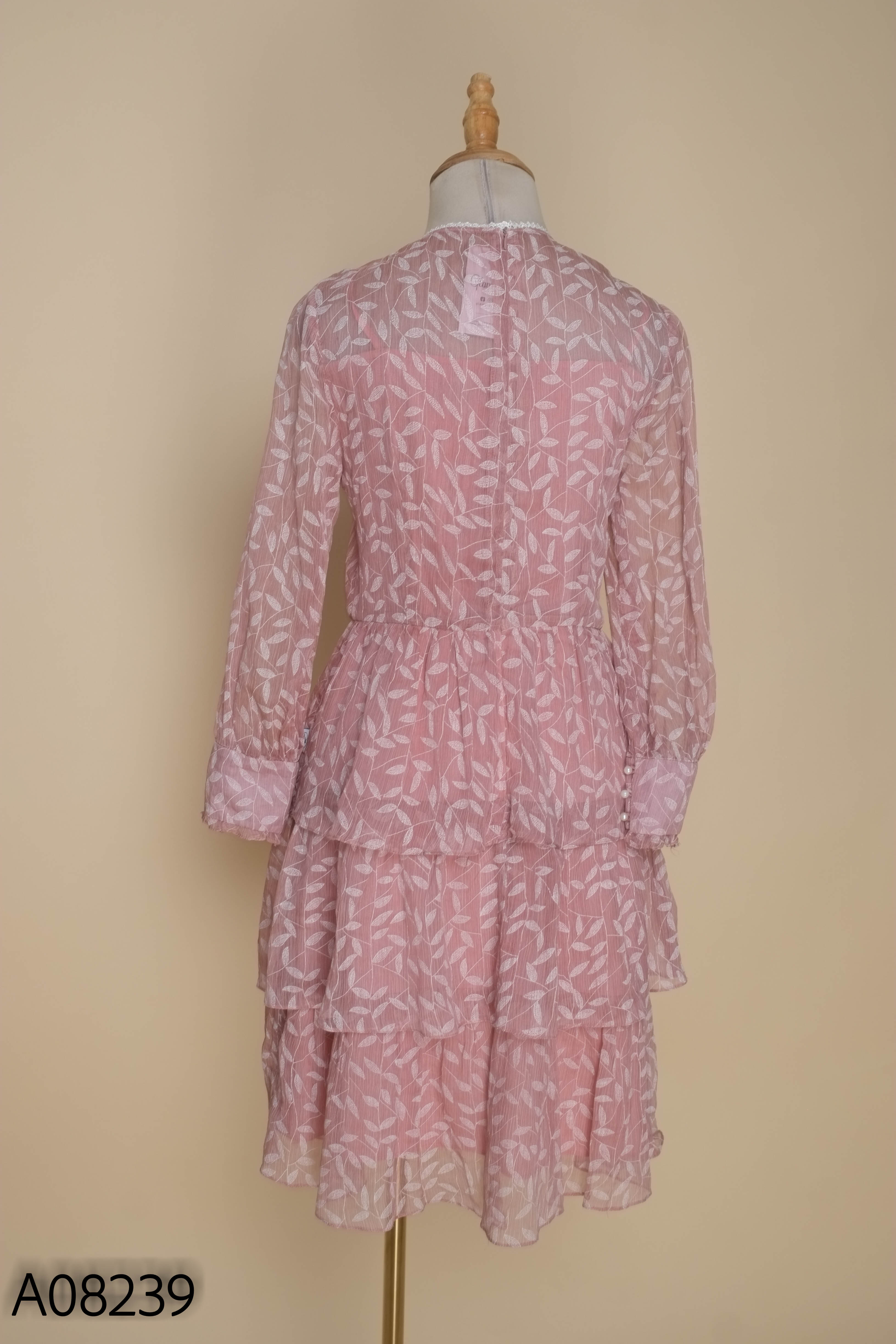 Váy voan hồng JM DRESS viền ren họa tiết