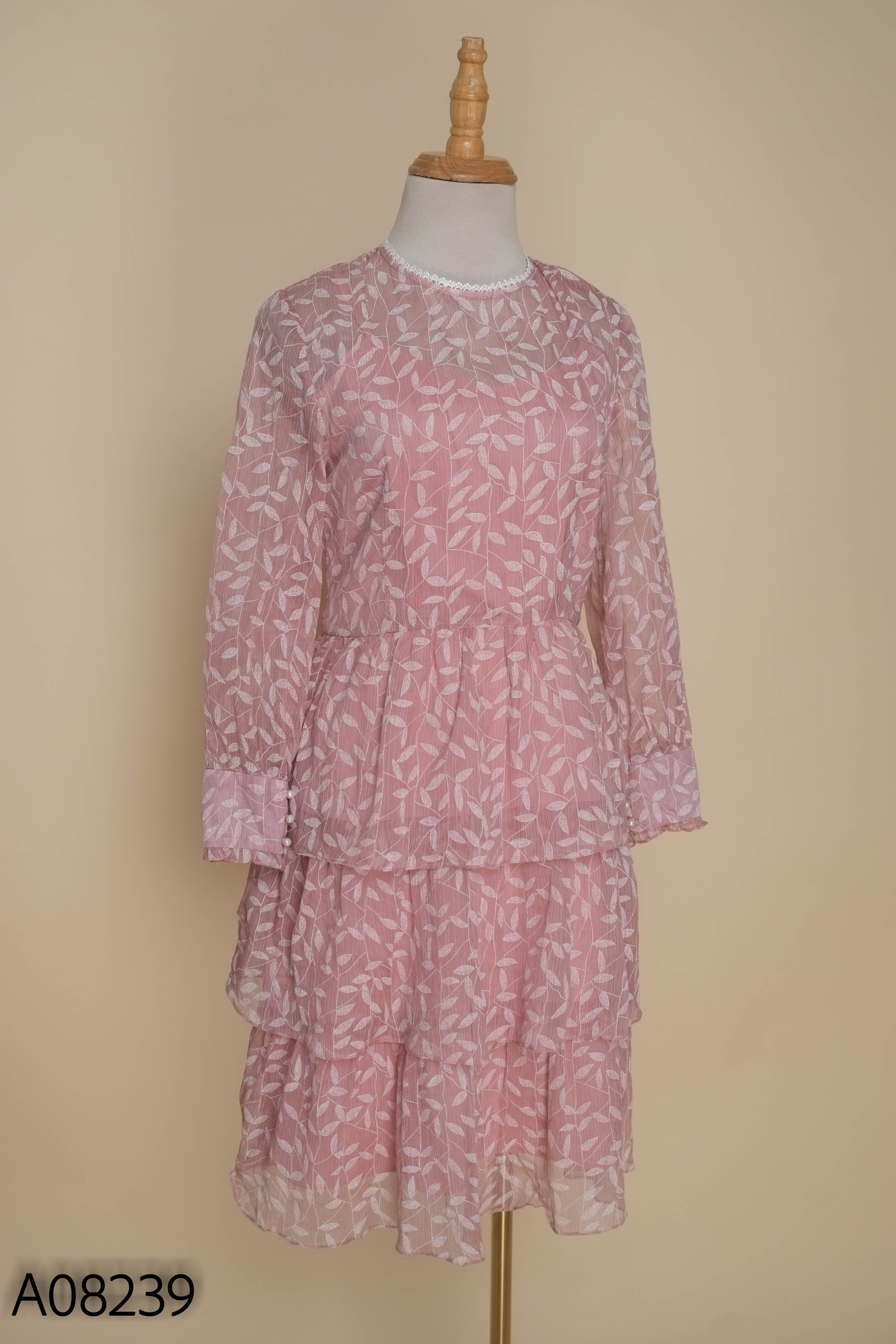 Váy voan hồng JM DRESS viền ren họa tiết