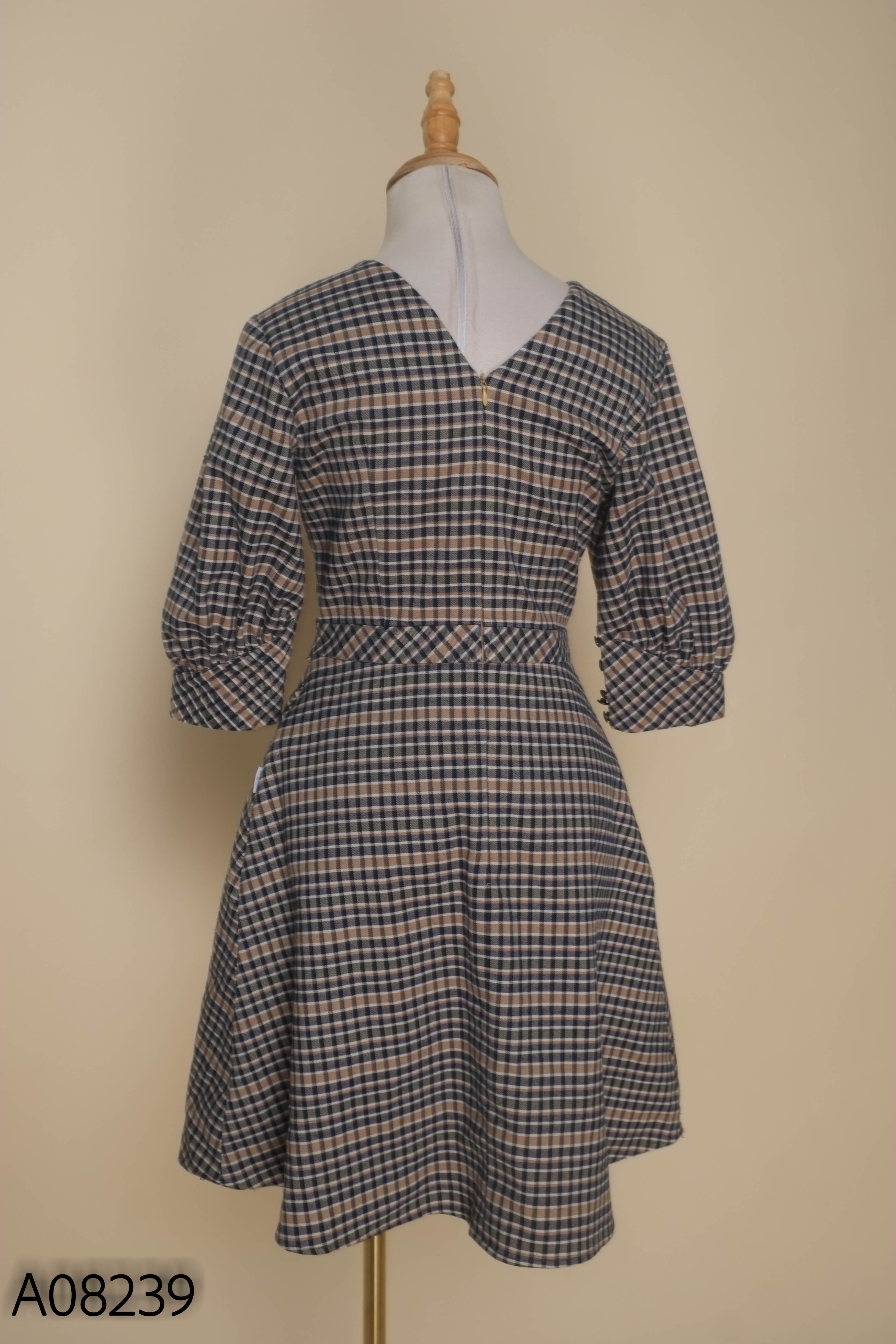 Váy nâu kẻ JM DRESS buộc eo