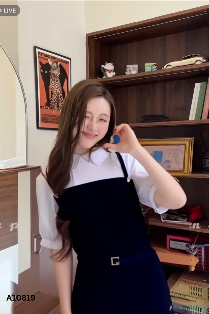 Áo BEAUTEBYV đen phối voan be