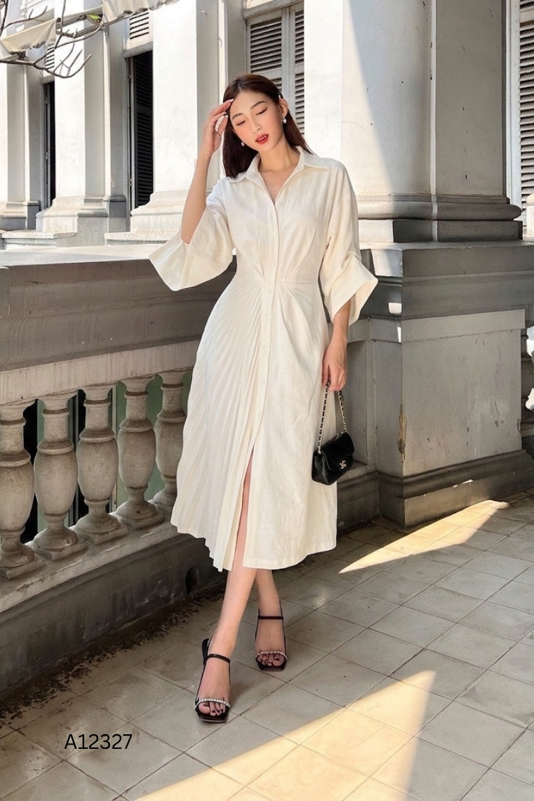 Váy be COCOSIN cổ sơ mi tay dúm