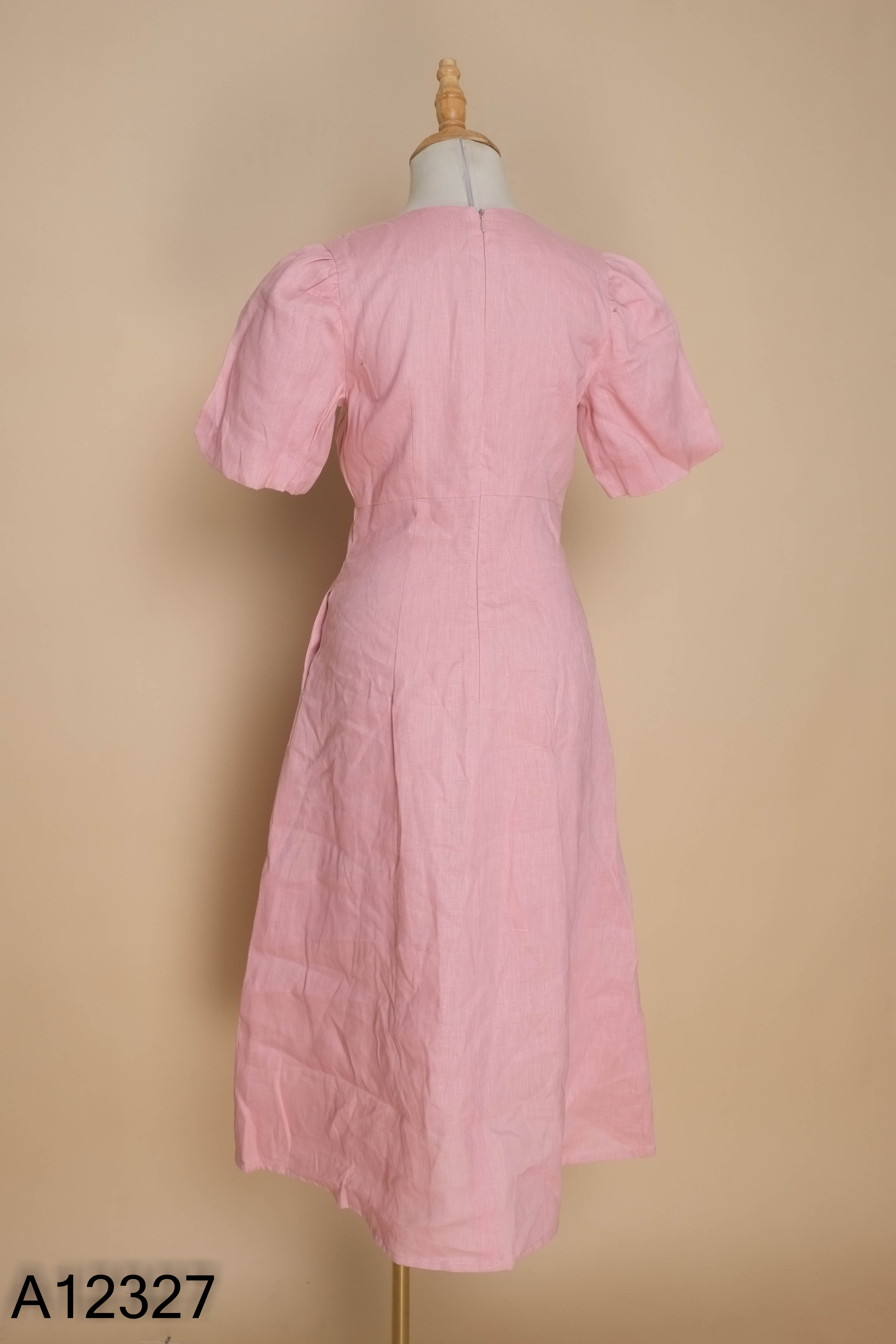 Váy linen hồng FLEURIE viền chỉ đen