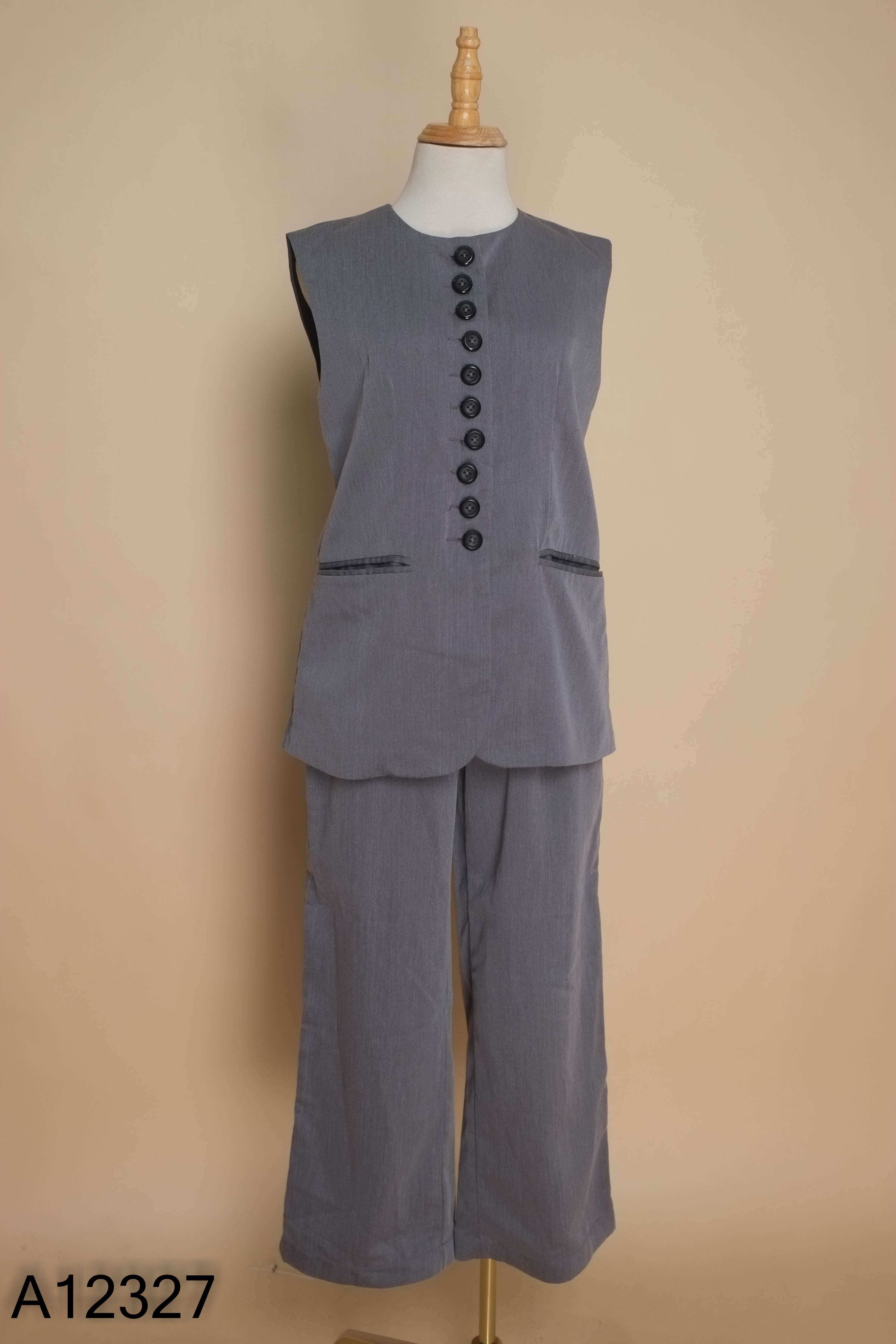 Set Áo xám MAY BY MÂY phối cúc + quần dài