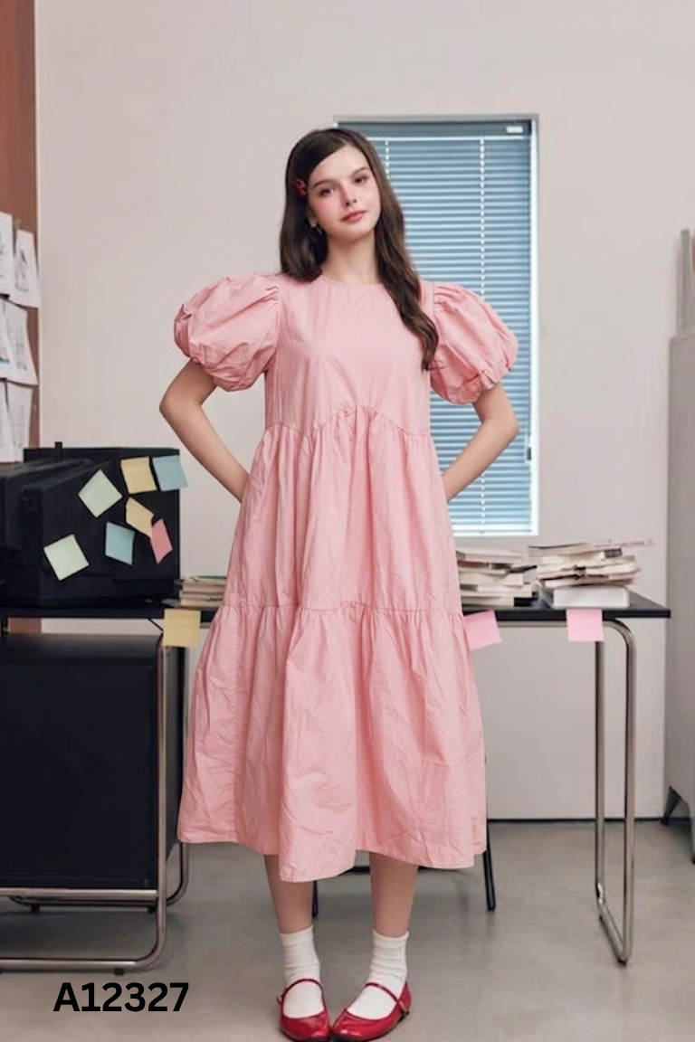 Váy hồng DOTTIE tay phồng