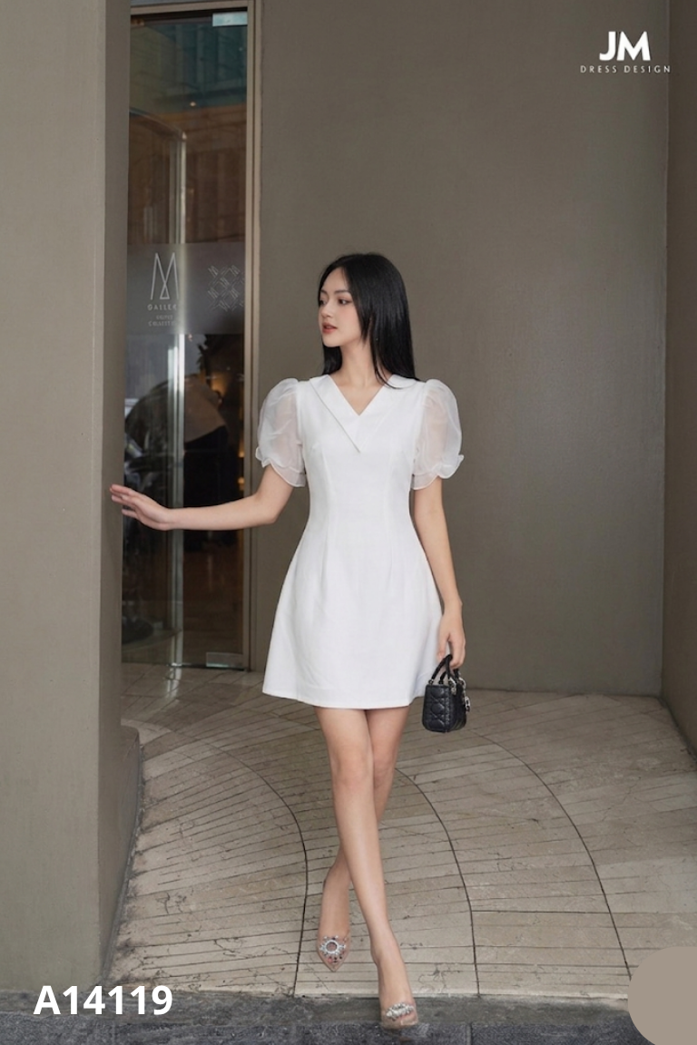 Váy JASMINE trắng mix voan
