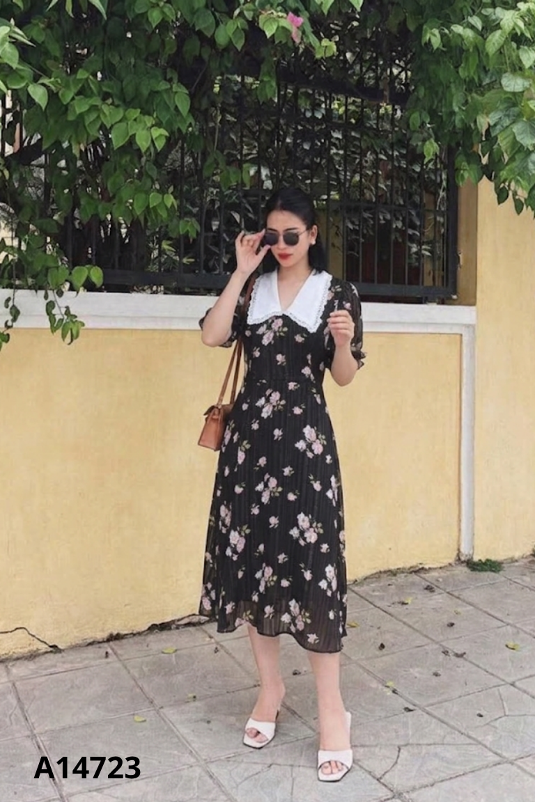 Váy D.WEAR HOUSE voan đen họa tiết hoa