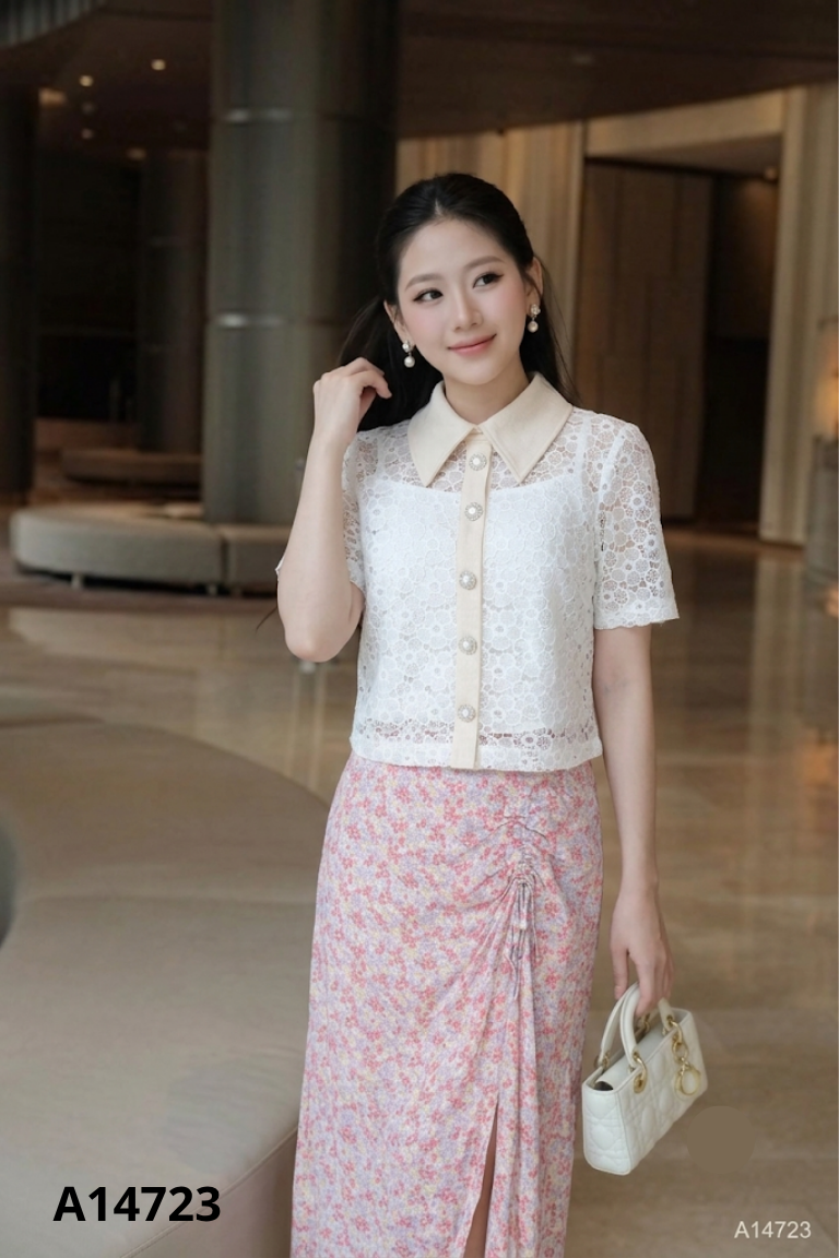Áo TRANG HOANG ren trắng kèm áo lót