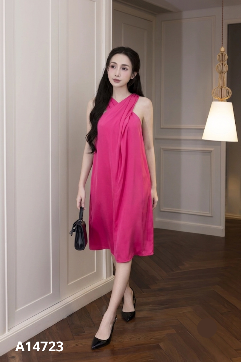 Váy sát nách tím xoắn ngực