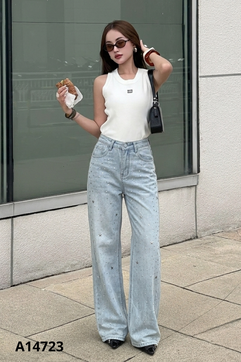 Quần jeans xnah đính đá