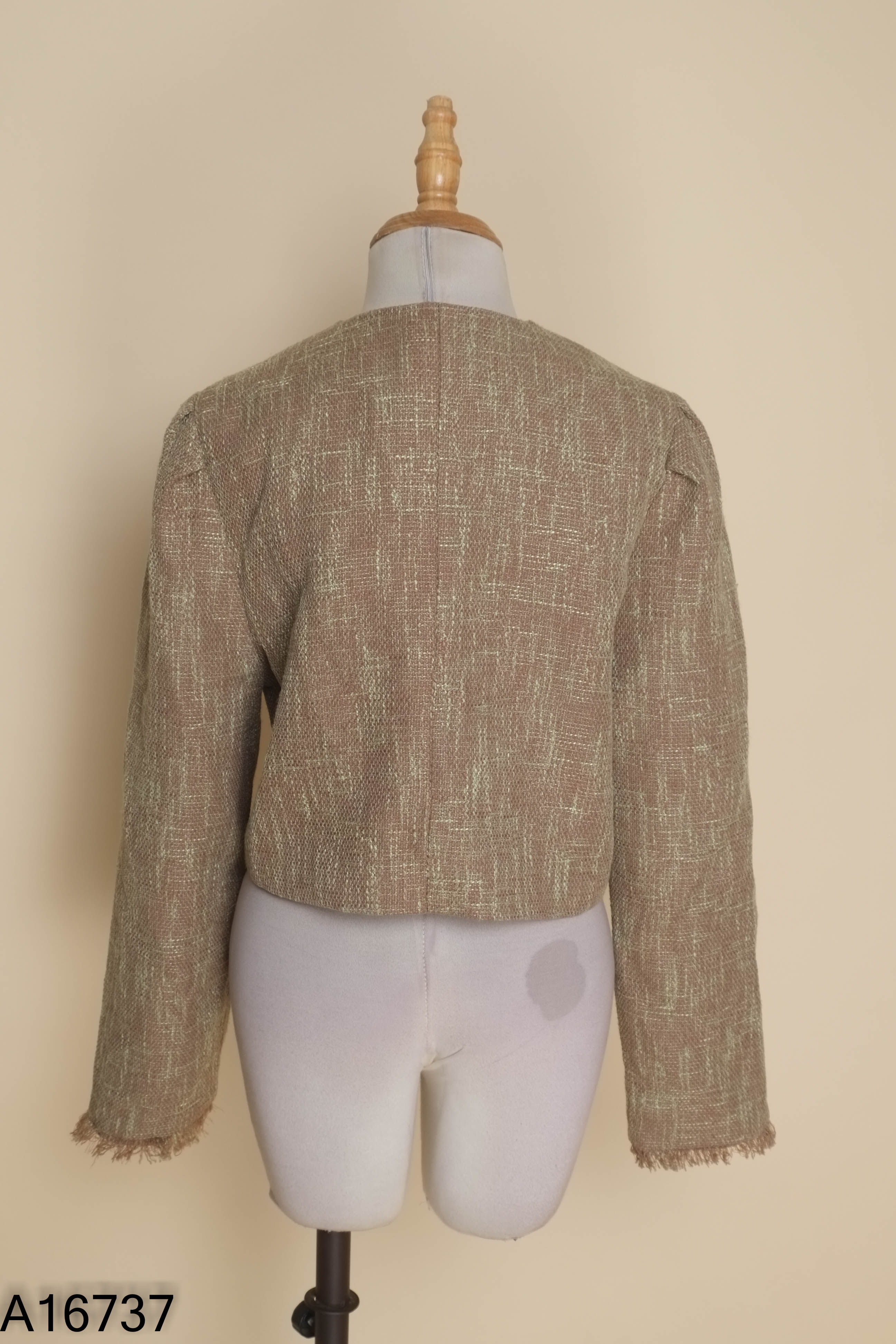 Áo dạ tweed nâu xanh croptop